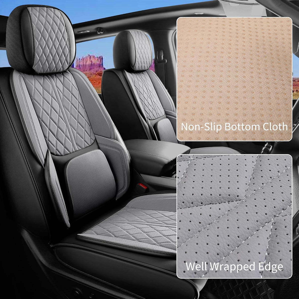 Car Seat Cover Custom Fit for Dodge Ram 1500 2500 3500 2002-2026 Faux Leather Seat Cover Set Compatible with Crew Quad Regular Cab Pickup Truck Cushions (Black & Grey, Front Seat)