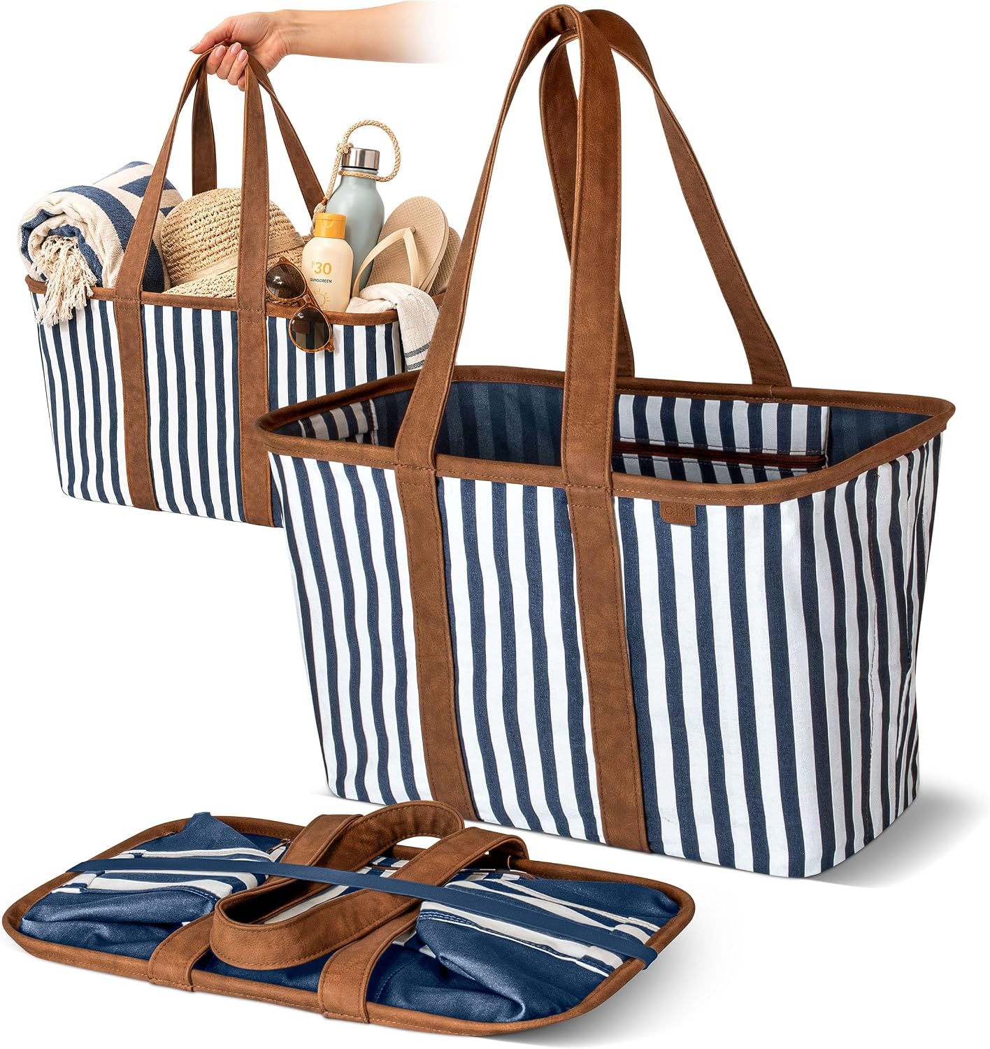 CleverMade Collapsible LUXE Tote, 30L Foldable Grocery Shopping Bag, Reusable