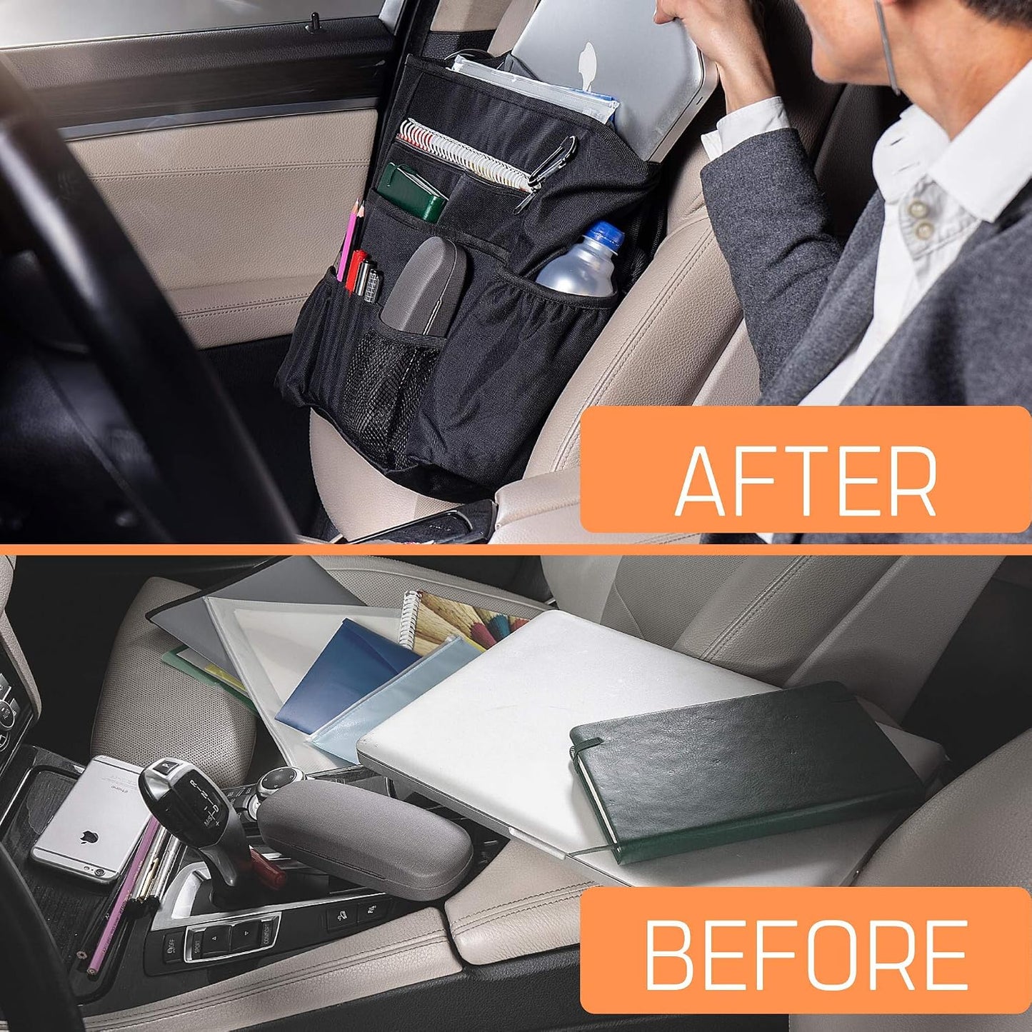 Front Seat Car Organizer with Cover and Laptop Storage - Back Seat or Passenger Car Organization with Adjustable Straps - Universal for Police, Driver, Office, Travel, Truck, Ideal for Law Enforcement