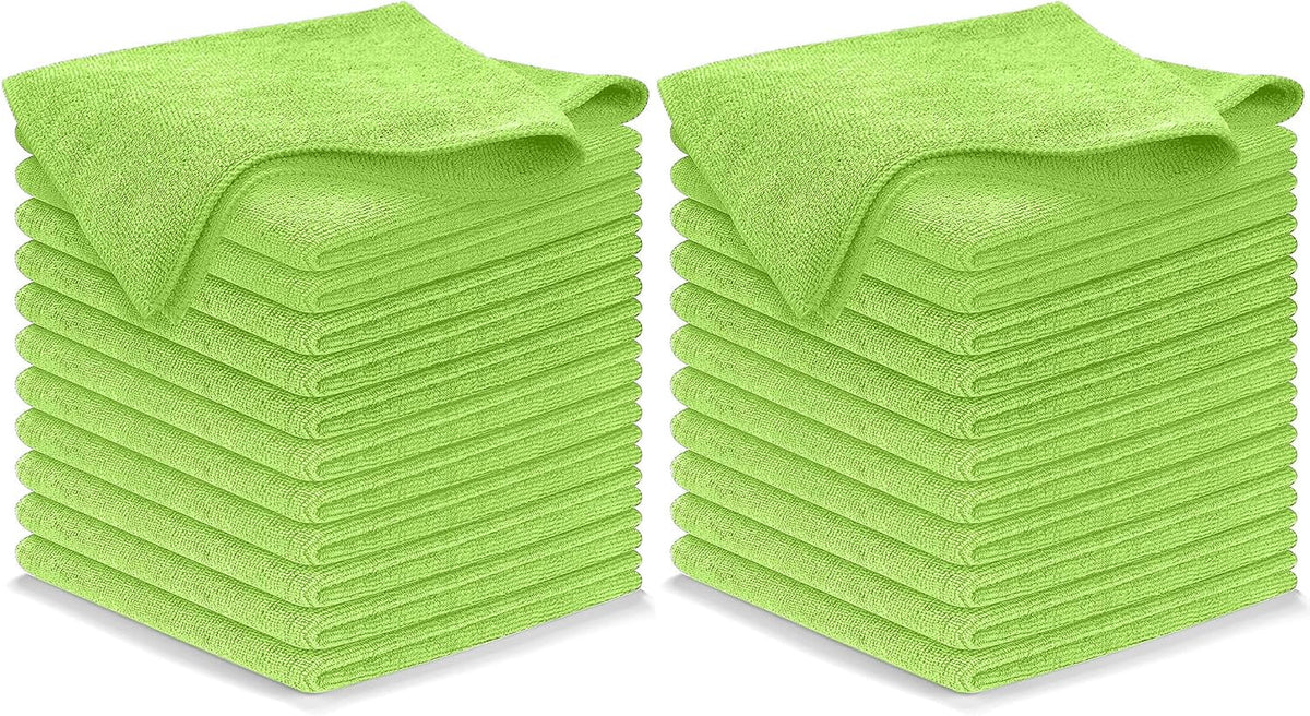 USANOOKS Microfiber Cleaning Cloth Light Green - 24 Pcs 12.5"x12.5" - High Performance - 1200 Washes, Ultra Absorbent Towels Weave Grime & Liquid for Streak-Free Mirror Shine - Car Washing Cloth