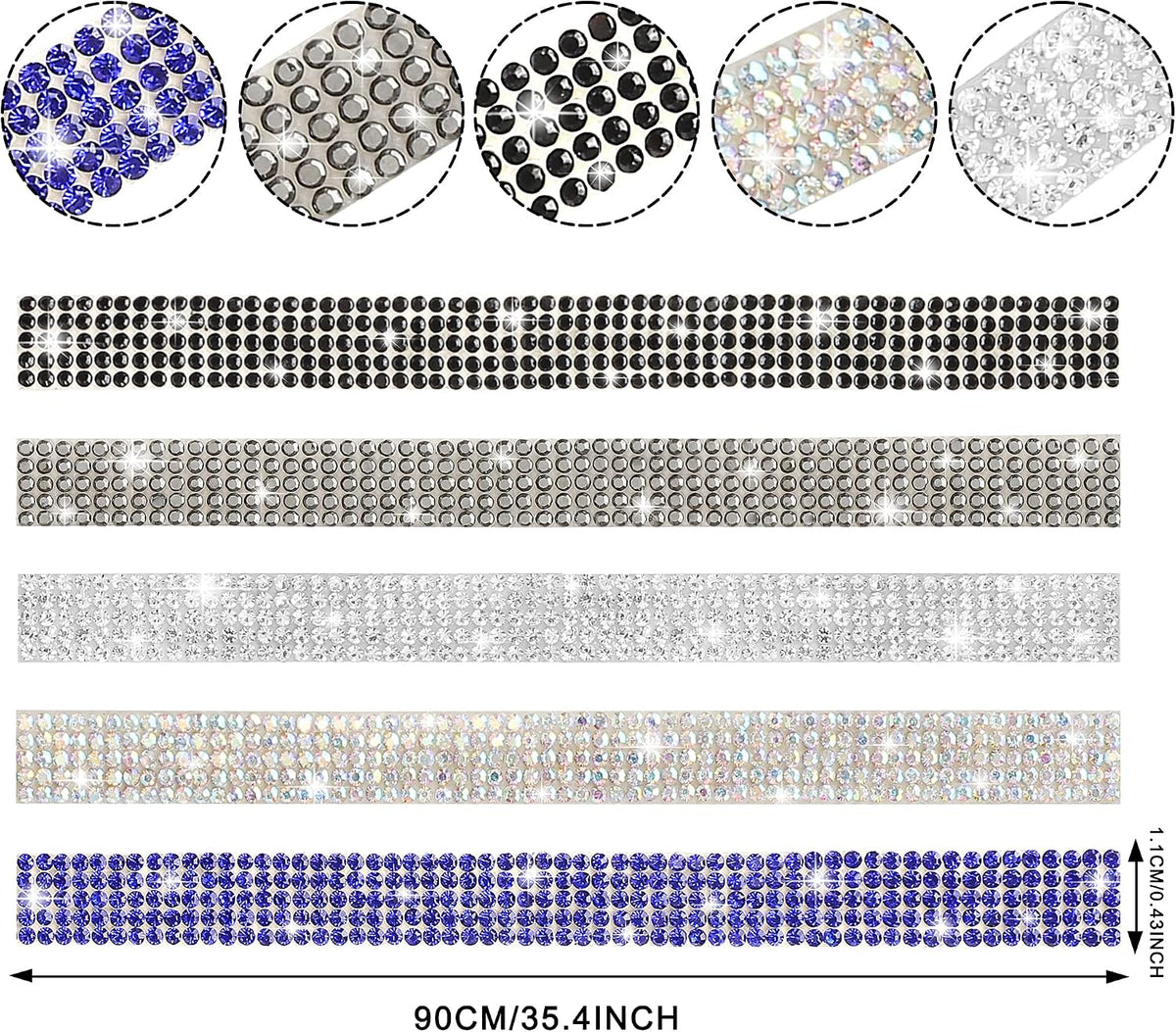 TOMALL Bling Car Door Guard Crash Bumper Crystal Anti-Scratch Strip Sticker Crystals Car Door Bumper Protector Accessory DIY for Interior and Exterior Decoration Styling Accessories AB White