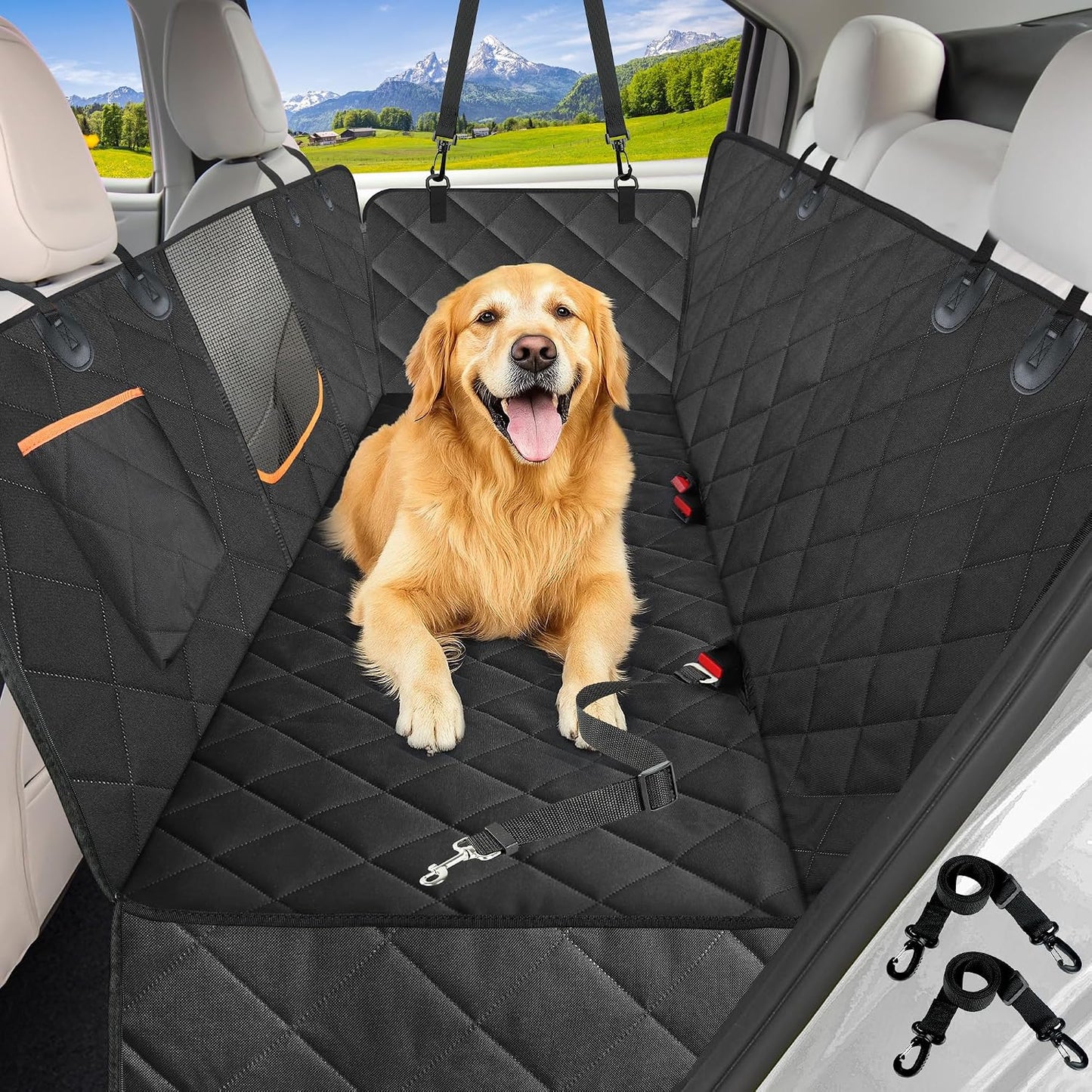 Kytely Dog Car Seat Cover for Back Seat,600D Heavy Duty Dog Hammock for Car with Side Flap,100% Waterproof Pet Backseat Cover, Anti-Scratch Nonslip Pet Seat Protector for Cars Trucks and SUV