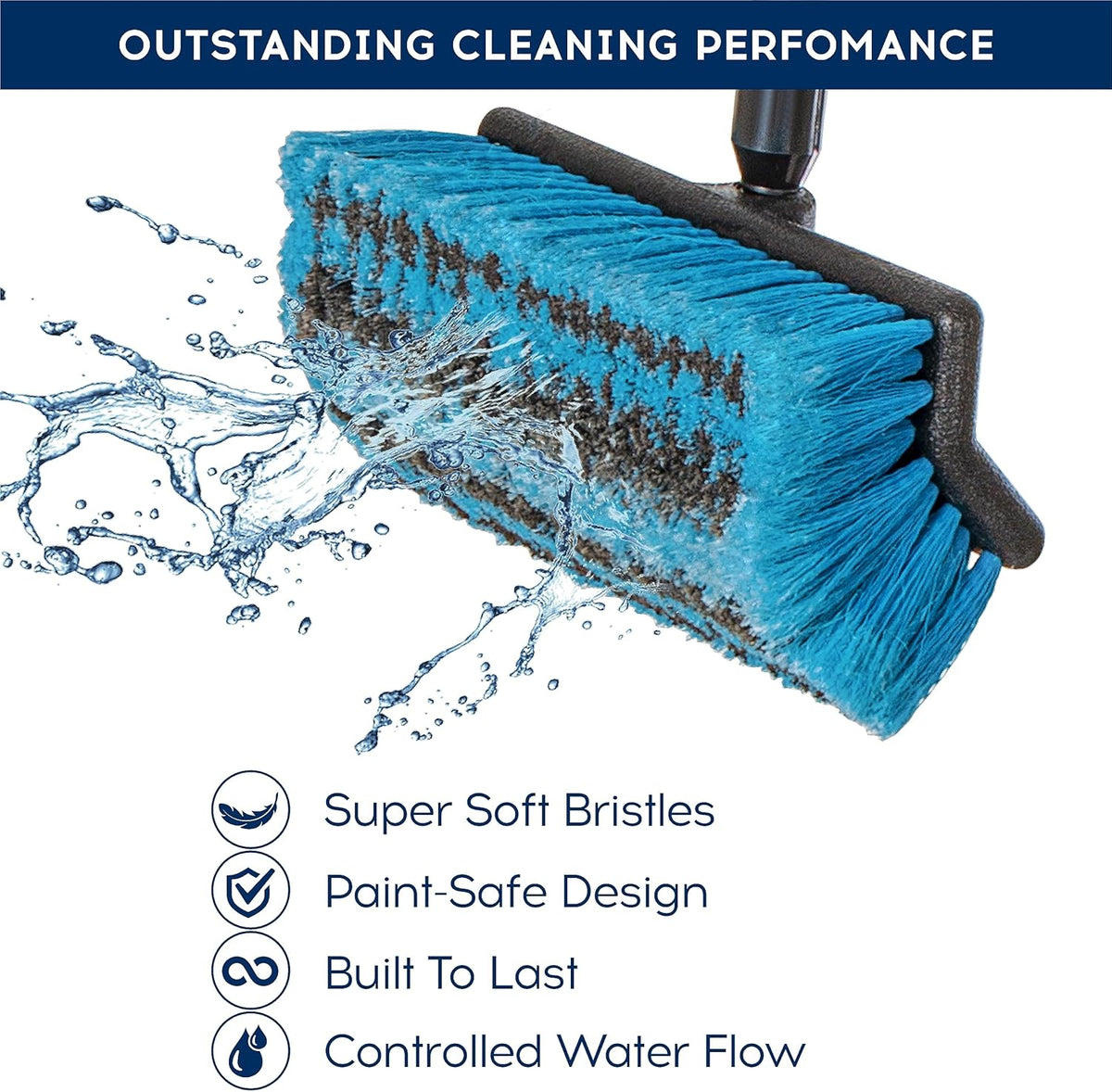 DSV Standard Car Wash Brush with 50'' Long Handle, Car Cleaning Brush with Hose Attachment, Car Brushes for Washing 10'' Soft Bristles for Scratch-Free Cleaning Auto, Truck, Boat, Floor and More