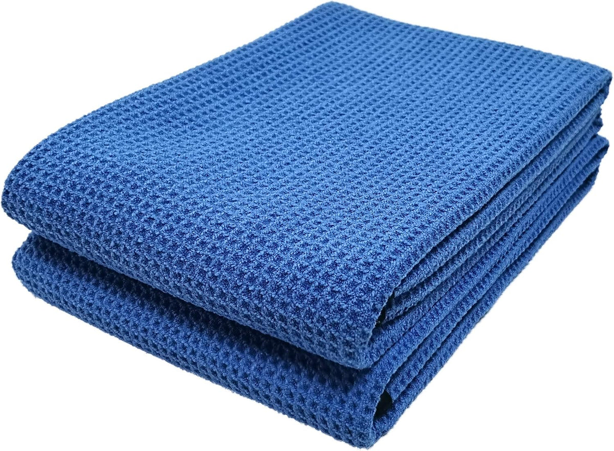POLYTE Elite Microfiber Drying Towel (16x24, 4 Pack, Waffle, Blue)
