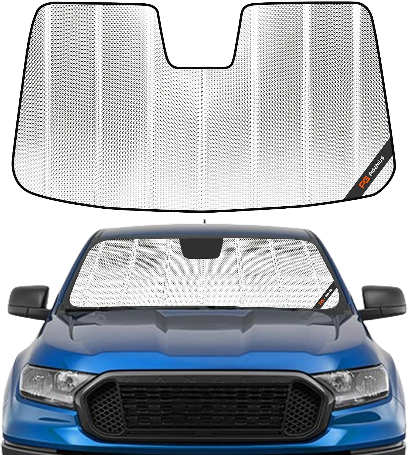 Windshield Sun Shade for Ford Ranger 2019-2023. Reflective Aluminum Film Front Window Sunshade B