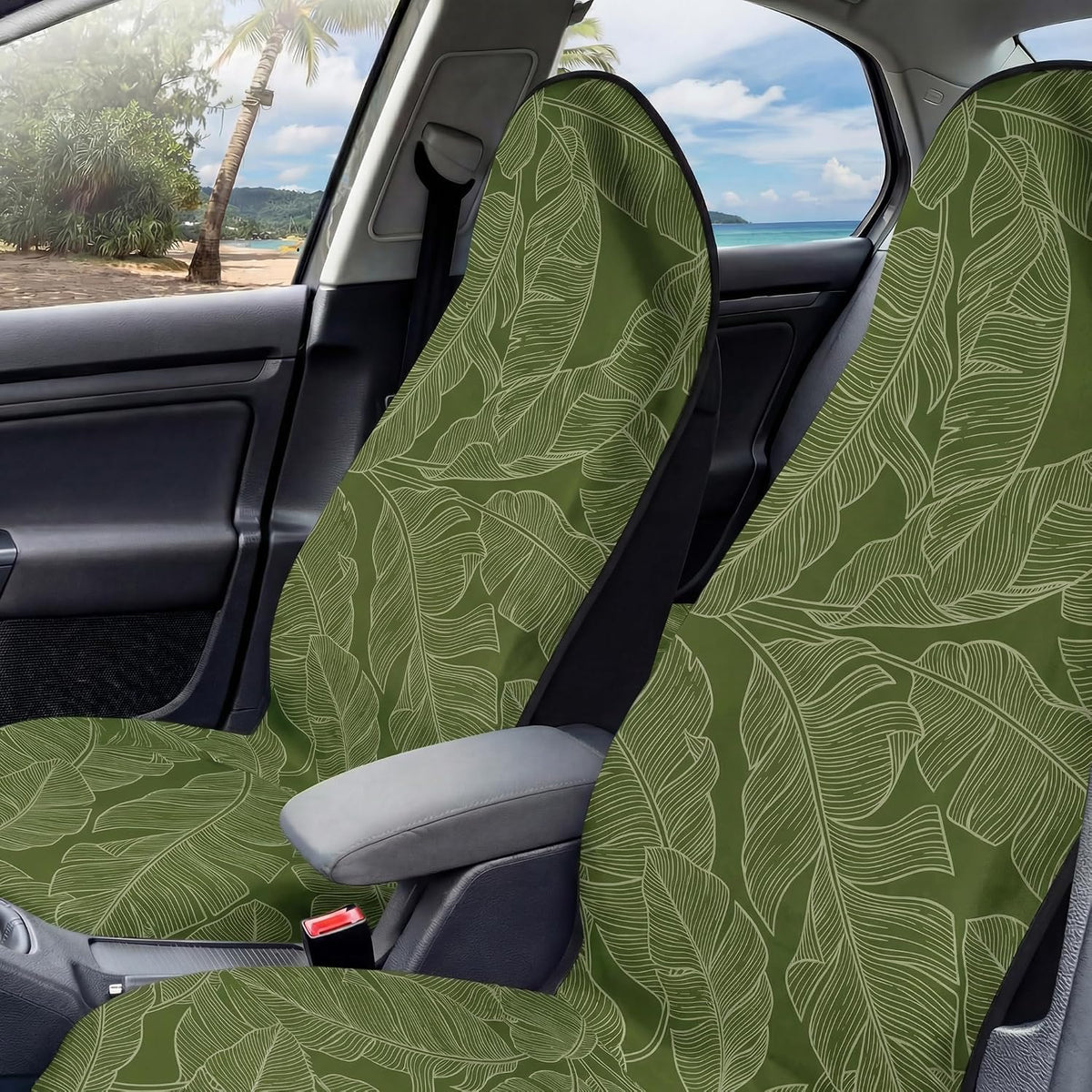 2 Pack Car Seat Towel Covers for Gym, Front Seats, Banana Leaf