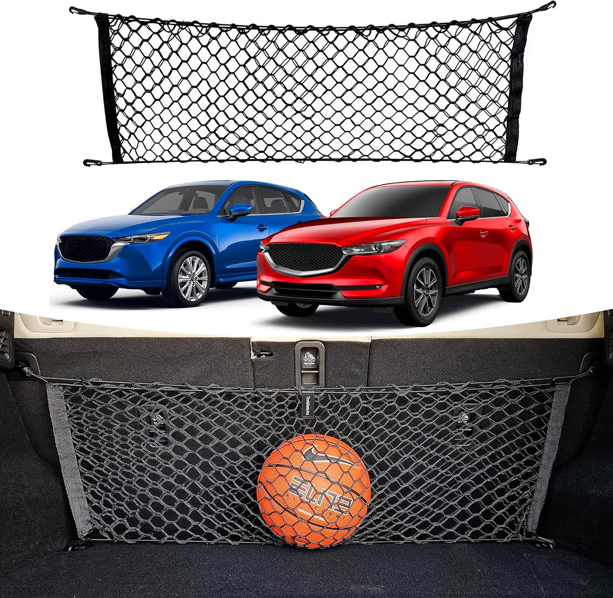 Back Seat Style Automotive Elastic Trunk Mesh Cargo Net for Mazda CX5 S Carbon Premium Turbo 2023-2026 -Premium Trunk Organizer and Storage - Luggage Net for Crossover - Car Organizer for Mazda CX5