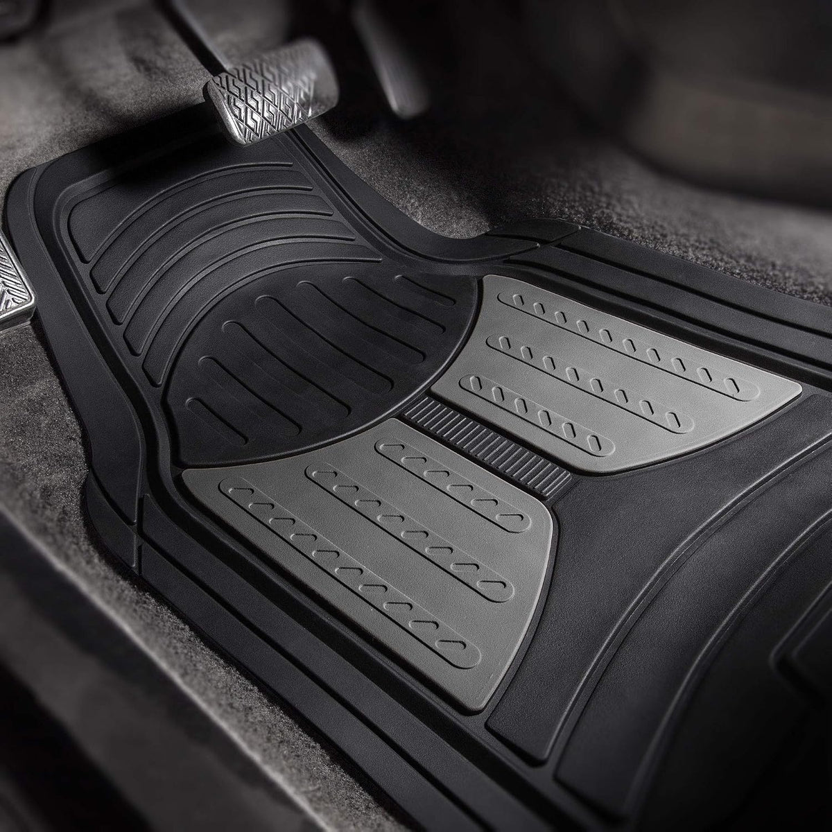 FH Group Monster Eye Full Set Rubber Floor Mats w. Trimmable Vinyl Trunk Liner/Cargo Mat Black- Fit Most Car, Truck, SUV, or Van (Black) F11313- F16403