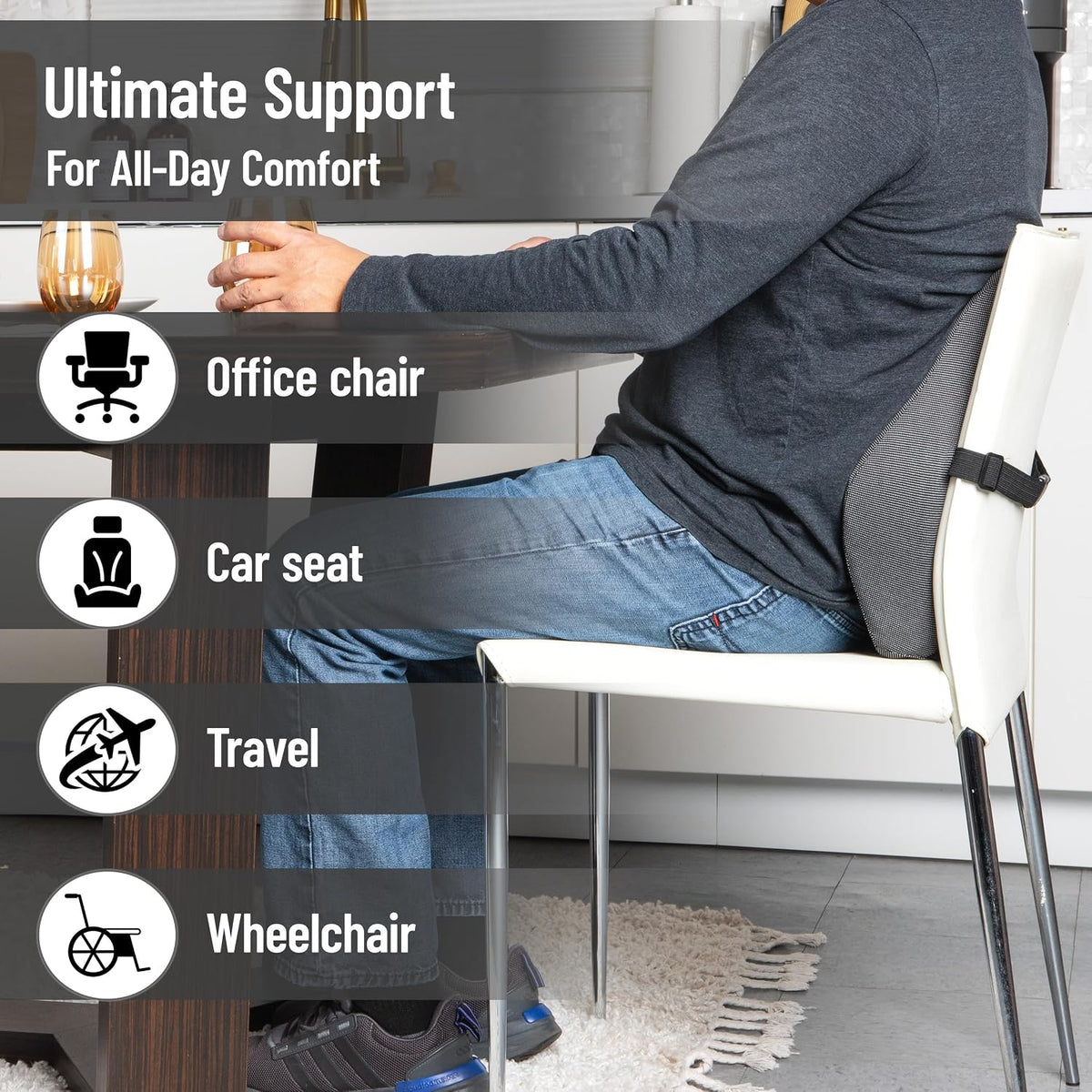 Mind Reader Lumbar Support Cushion for Office Chair and Car Seat, Memory Foam and Cooling Gel Core, Air-Cloud Technology, 15.5" L x 3.75" W x 14.25" H, Black