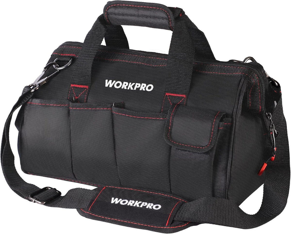 WORKPRO 14-inch Tool Bag, Multi-pocket Tool Organizer with Adjustable Shoulder Strap, W081021A , black