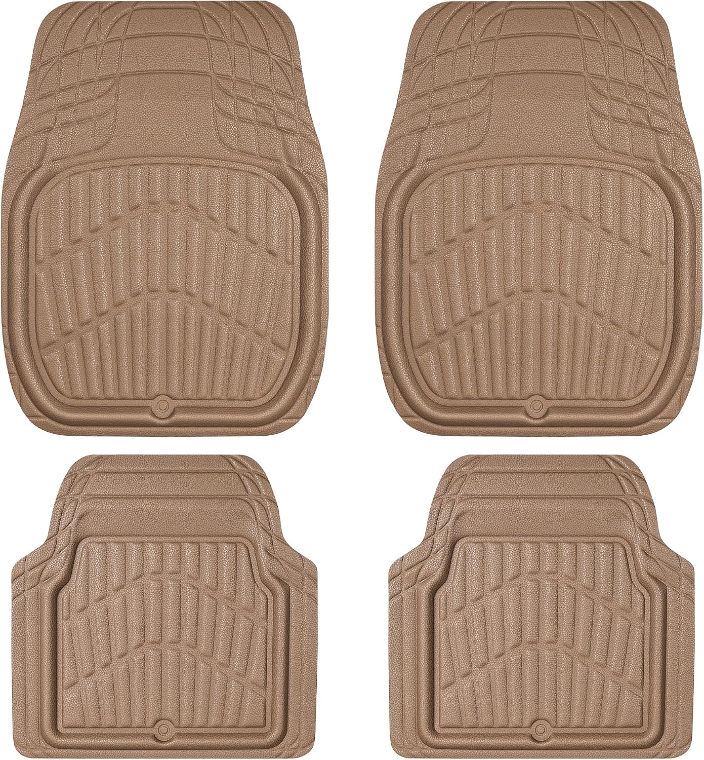 CASS Pass 4 Piece Leather Car Floor Mats -3D Waterproof All Weather, Universal Trim to Fit & Anti-Slip Burr Bottom Safety & Light Easy Clean Install for SUV Truck Auto Sedan Van (Beige)