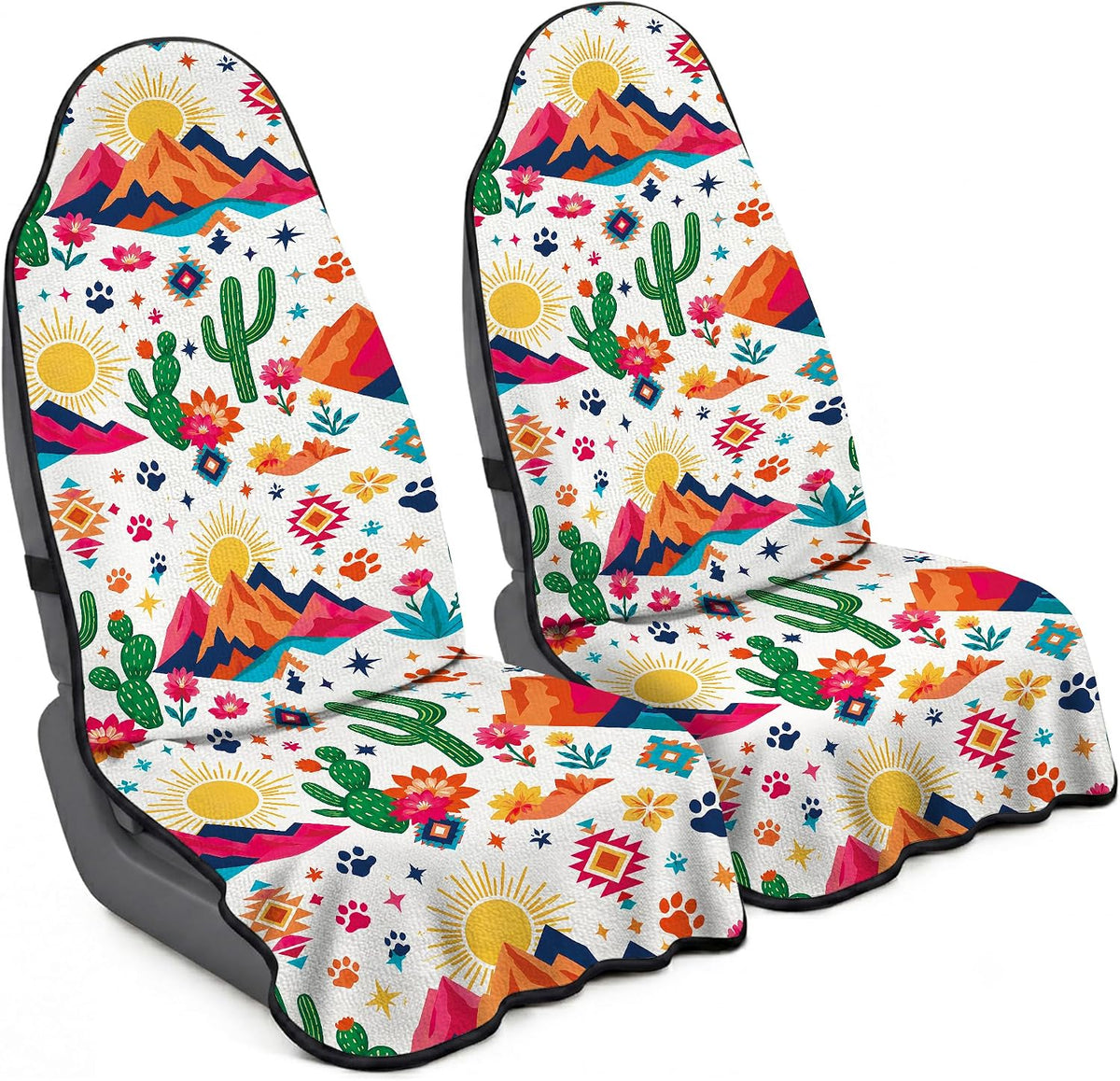 Car Seat Towel Cover 2 Pack for Front Seats, Sweat Absorbent Car Seat Protector with Non-Slip Backing, Waterproof Towel Car Seat Covers for Runners, Gym, Swimming, Beach, Desert Cactus