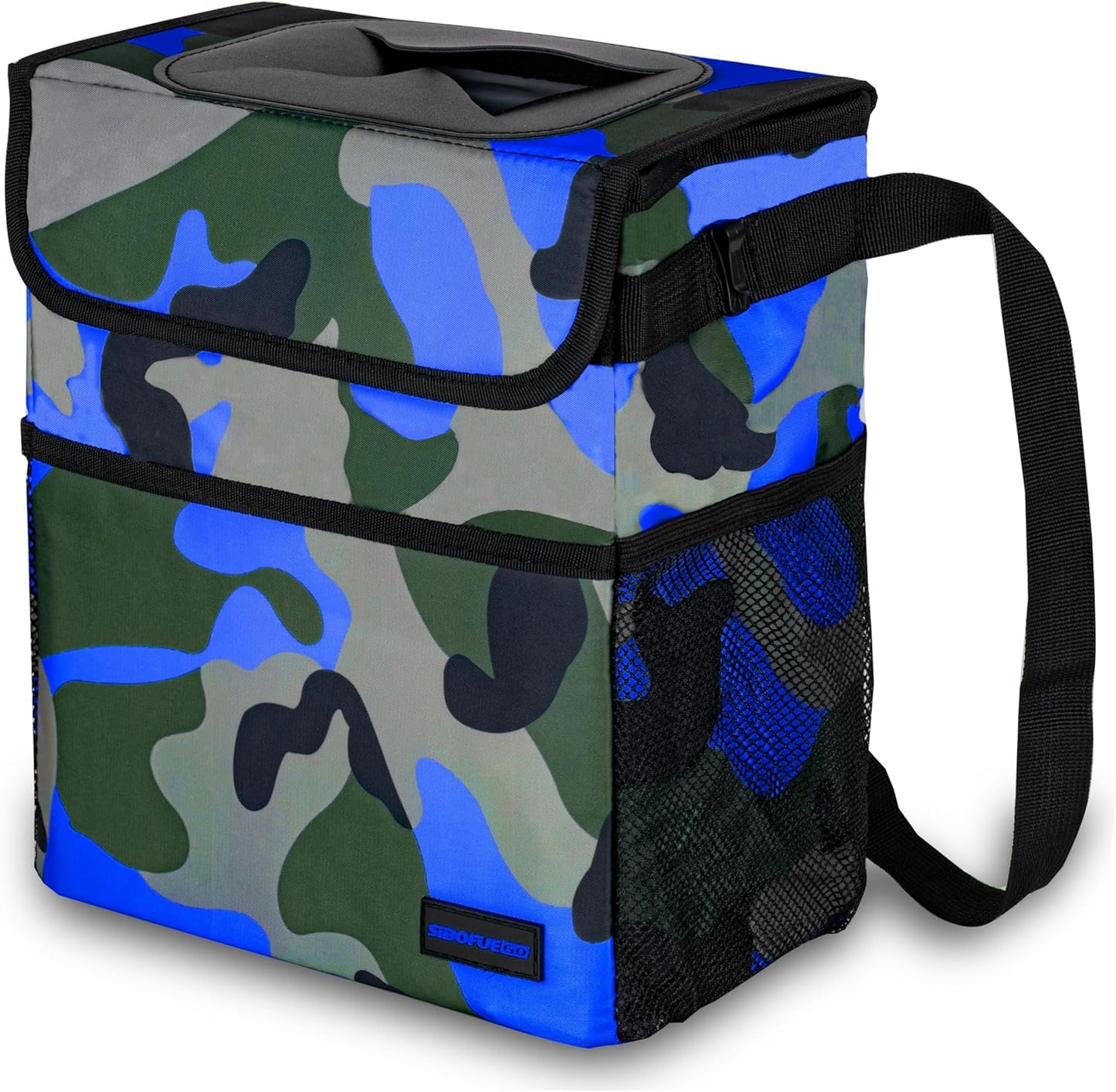SIBOFUEGO Cute Car Trash Can with Lid – Multipurpose Collapsible Trash Bin for Car, Leak-Proof Organizer, Waterproof Garbage Can with Storage Pockets & Adjustable Straps, 2 Gallons (Black Leopard)