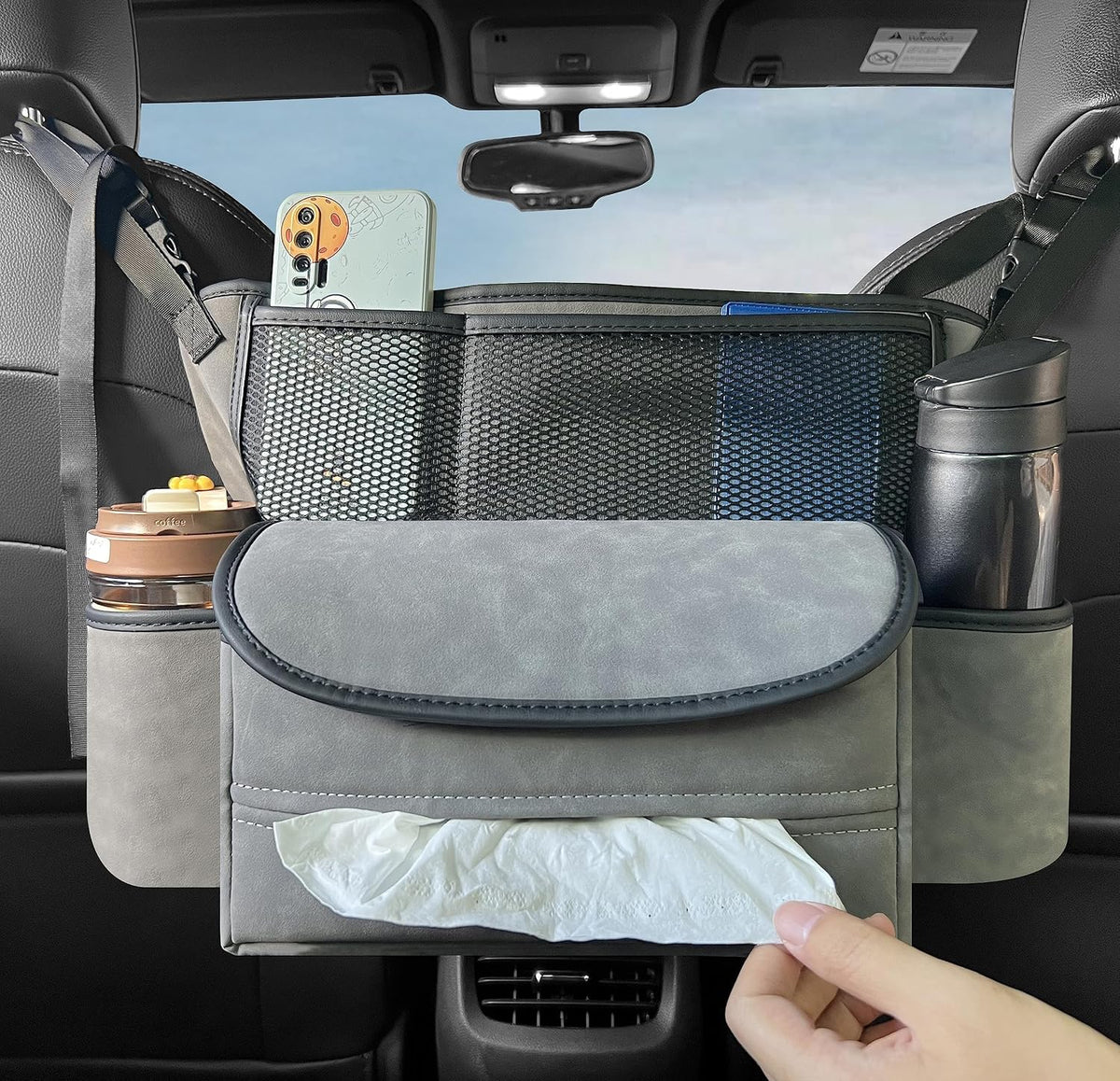 JEYODA Car Suede Seat Organizer High-capacity Seat Back Pouch Central Storage for Pickup SUVs Double-sided Tissue Storage Handbag Holder Car Accessories (Blue)