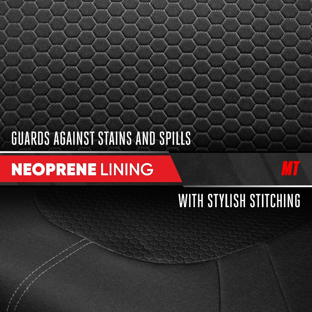 Motor Trend Honeycomb Polyester Seat Covers – Semi Universal Fit Front Seat Protector for Most Cars, Trucks, SUVs – Breathable Hex Design, Easy to Install, Black & Gray Car Seat Cover