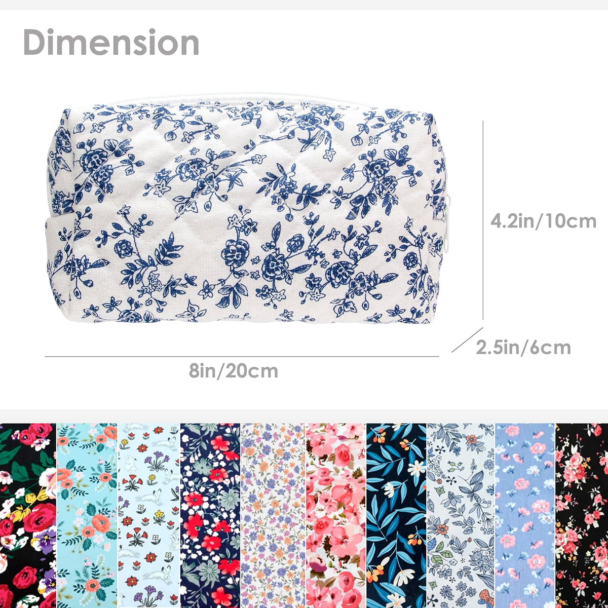 PAZIMIIK Small Quilted Makeup Bag,Zipper Cosmetic Pouch,Jouy Blue,2 Pack