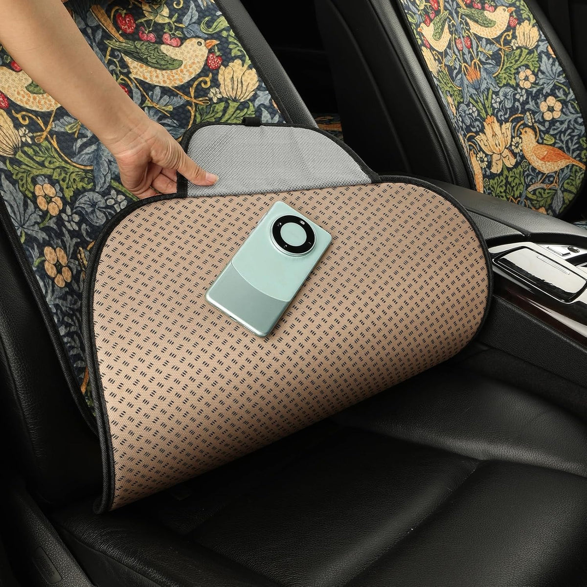 Luxury Boho Car Seat Covers Set,2-Front Seat Full Set,William Morris Vintage Bohemian Floral Pattern Honeycomb Knit Fabric,Breathable&All-Season Universal Automotive Seat Protectors