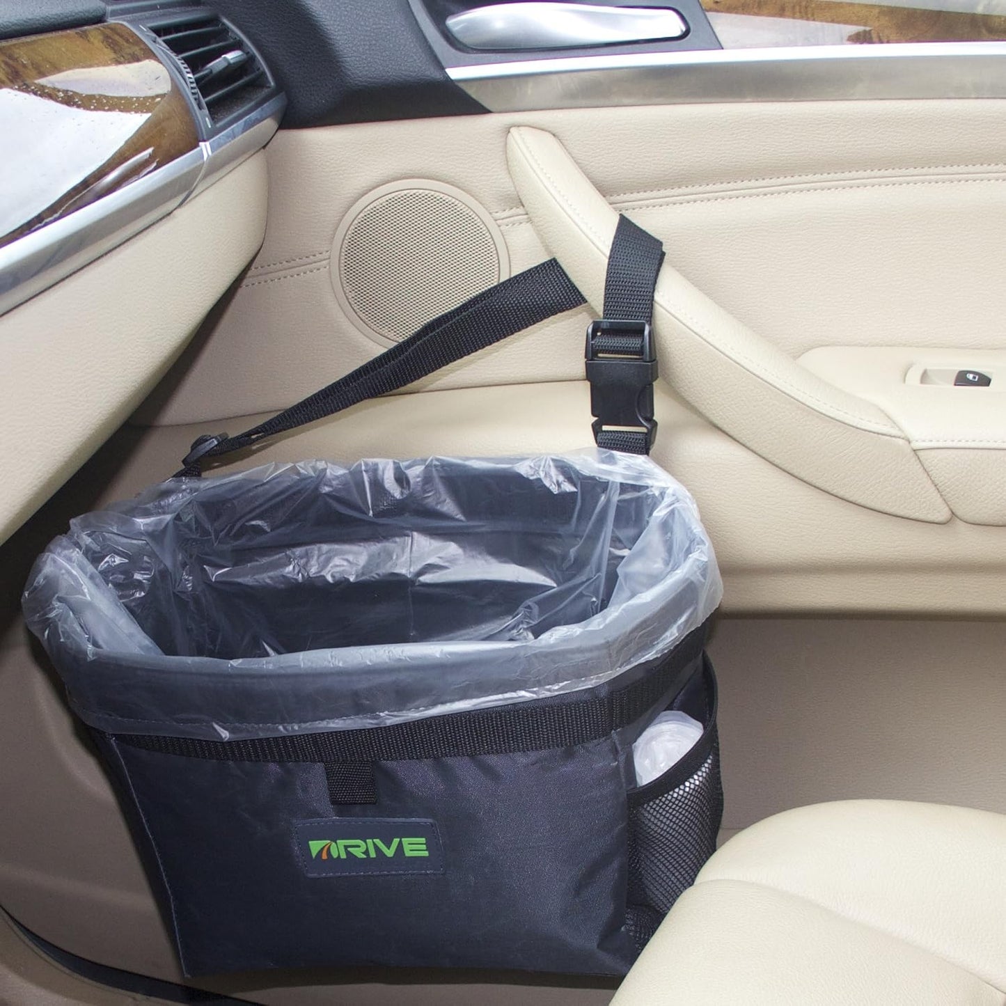Drive Auto Car Trash Can - Leakproof, Hanging Garbage Bin with Black Adjustable Strap and Trash Bags - Truck & Car Accessories for Men and Women - 2-Pack