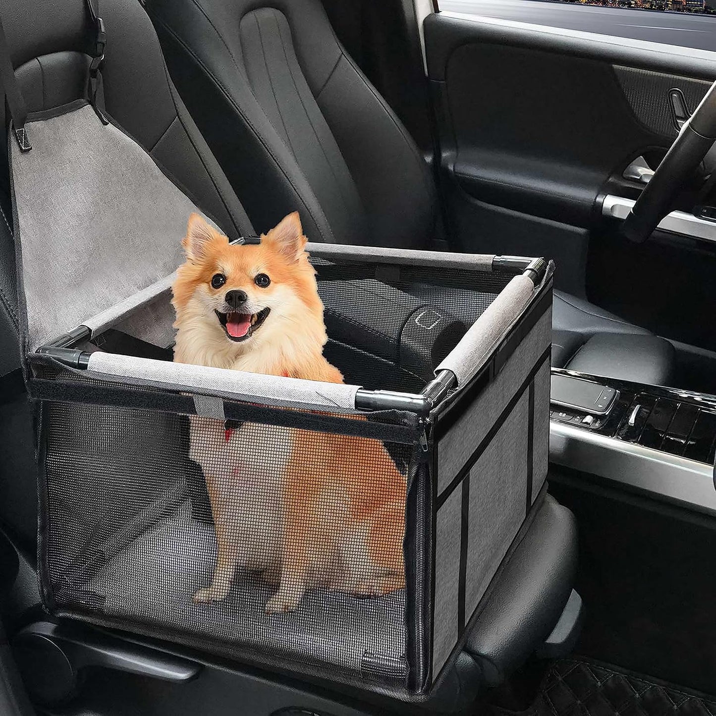 GENORTH Dog Car Seats for Small and Medium Dogs,Portable Puppy/Pet Car Booster Seat with Clip-On Leash and Mesh Window for Pet Up to 20 lbs