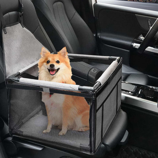 GENORTH Dog Car Seats for Small and Medium Dogs,Portable Puppy/Pet Car Booster Seat with Clip-On Leash and Mesh Window for Pet Up to 20 lbs