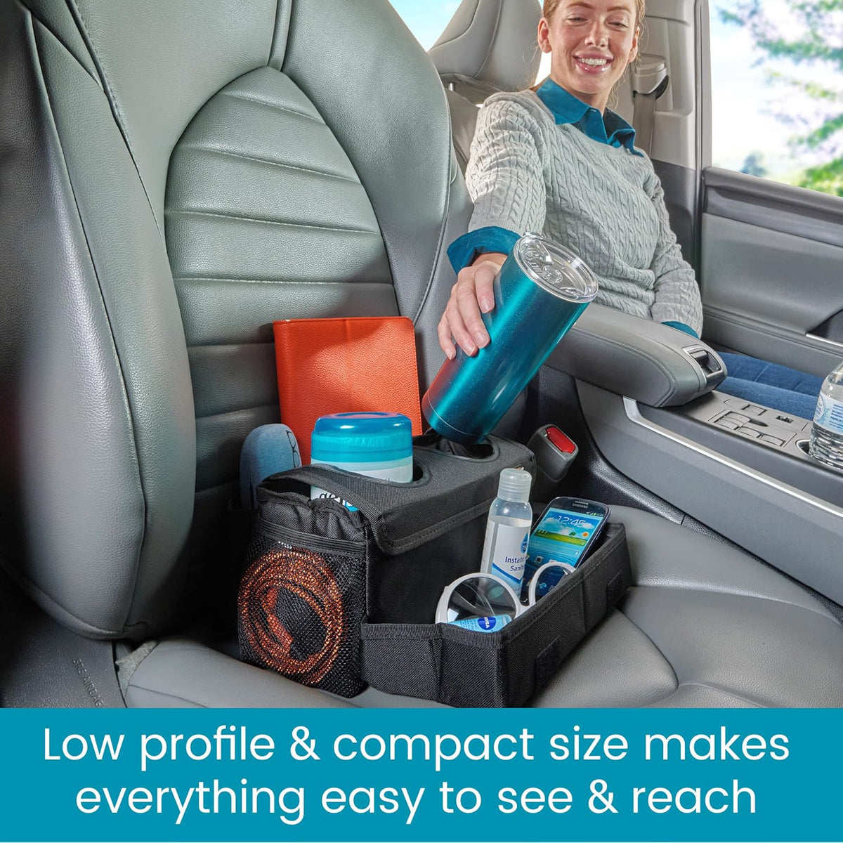 High Road CarHop Jr - Car Organizer with Cup Holders and Storage or Eating Tray for Car - Front Seat Organizer for Drivers and Back Seat Organizer for Kids and Adults