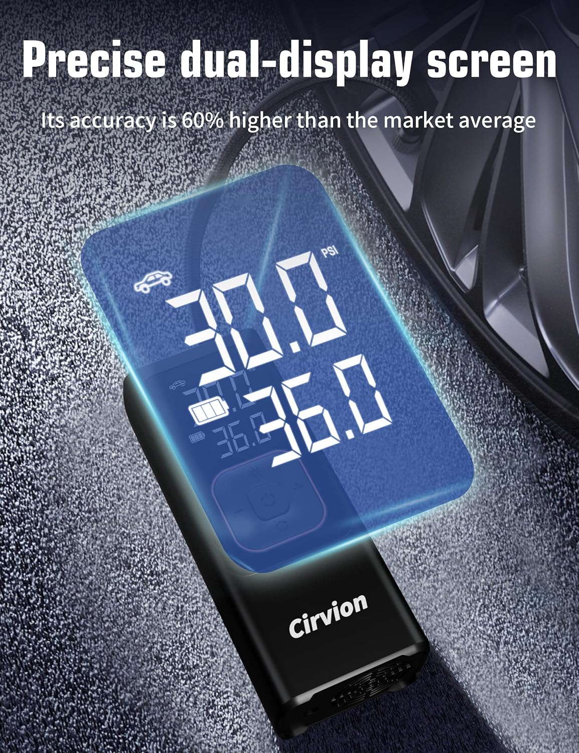 Tire Inflator Portable Air Compressor, 3X Faster 25000mAh 160 PSI Air Pump for Car Tires- Cordless, with Pressure Gauge, LED Light & Digital Display, for Car, Pickup, Truck, Motor, E-Bike and Bicycle
