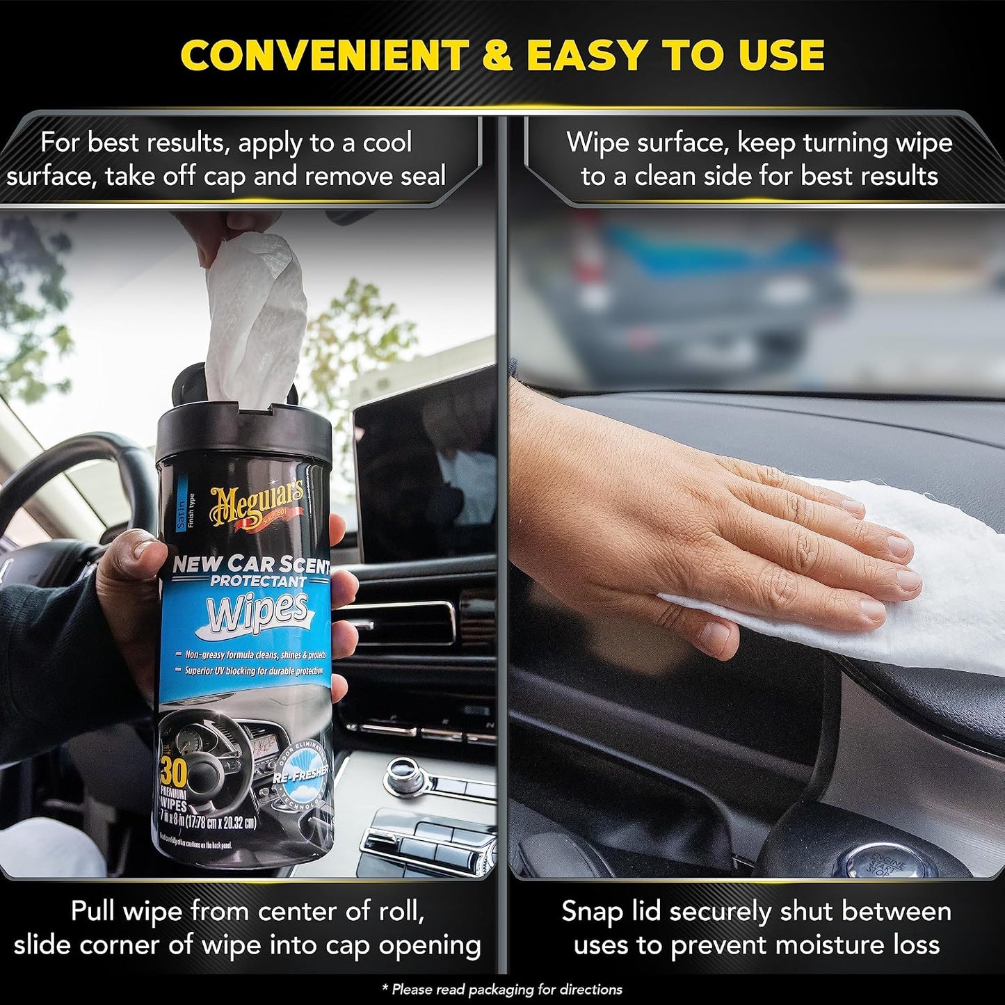 Meguiar’s New Car Scent Protectant Wipes, Car Wipes For Drivers &amp; Detailers—Car Cleaning Wipes That Clean, Protect And Freshen; Car Interior Wipes For Cars, Trucks &amp; Suvs - 30 Count