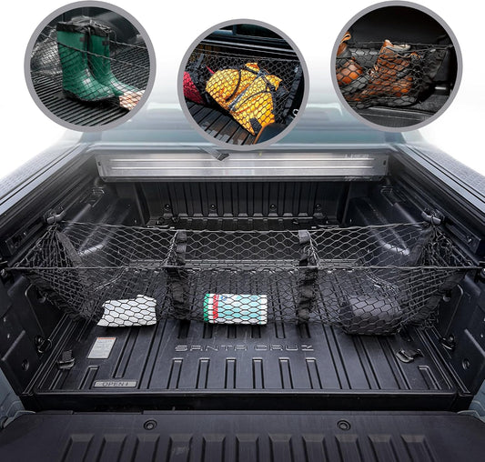 3 Pocket Style Elastic Trunk Cargo Net for Hyundai Santa Cruz 2022-2025 - Premium Trunk Organizers & Storage - Cargo Net for Pickup Truck Bed - Truck Bed Divider - Car Organizer for Pickup