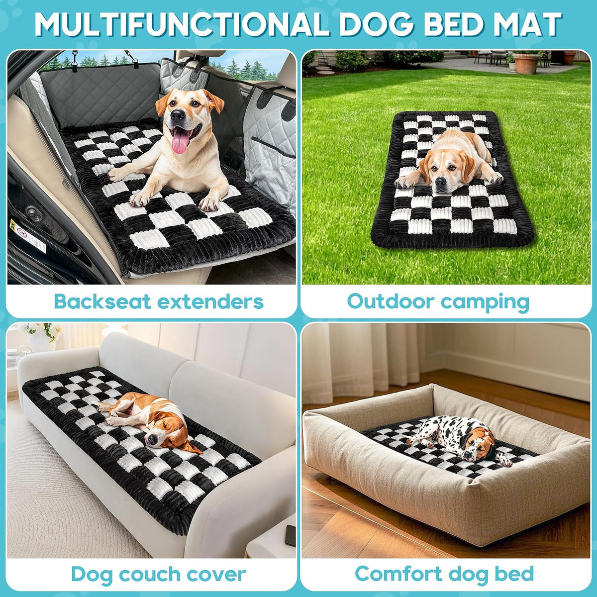 Loiion Dog Car Bed Mat, Non-Slip Backseat Extender Pet Blanket, Plaid Dog Bed for SUVs, Sedans & Trucks, Chew-Resistant Travel Pad for Dogs, Easy Clean & Scratch-Proof & Comfort (50"x24.6")