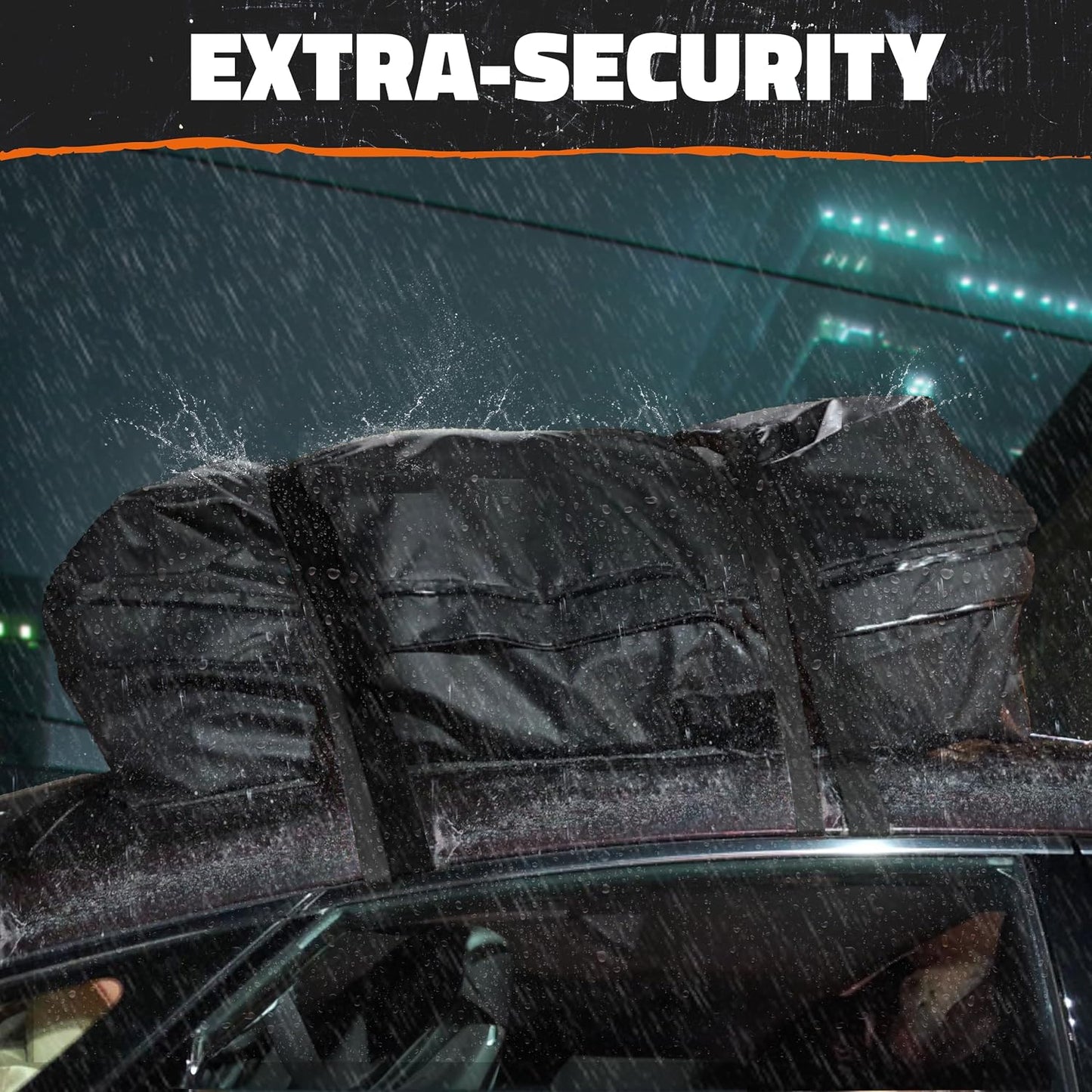 Mockins 25 CuFt Waterproof Rooftop Cargo Carrier Bag | 60"x43"x17" All-Weather 500D Soft-Shell Vinyl Car Top Carrier Without Roof Rack | Vehicle Soft-Shell Carriers with Roof Mat, Lock, Hooks & Straps