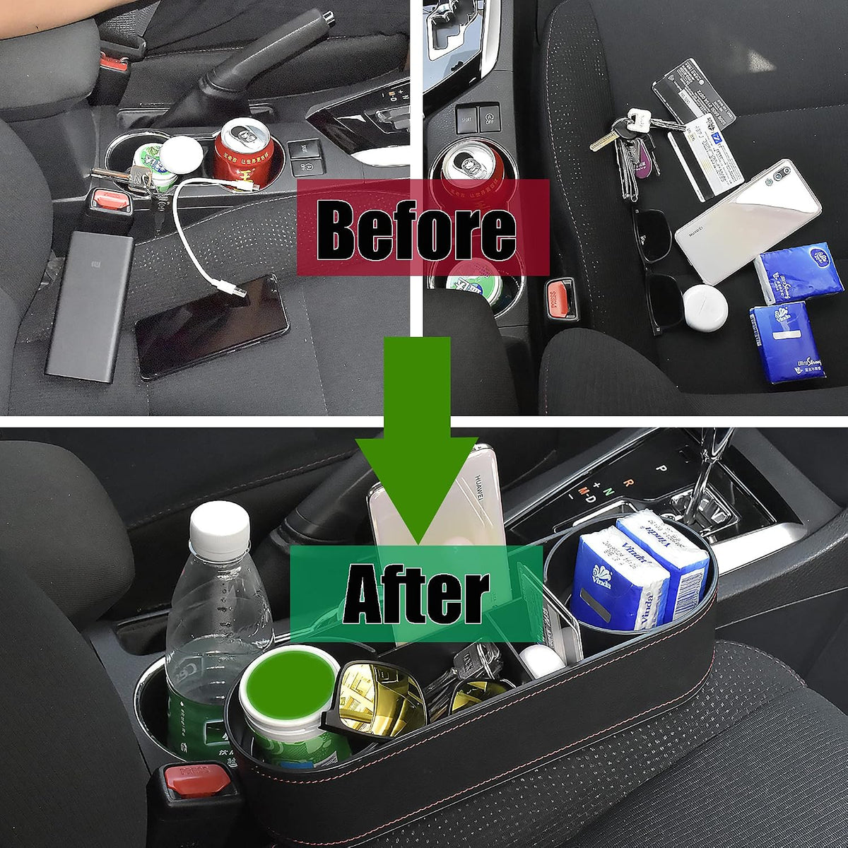 IOKONE Console Side Pocket Cup Holder for Car, Slim Black