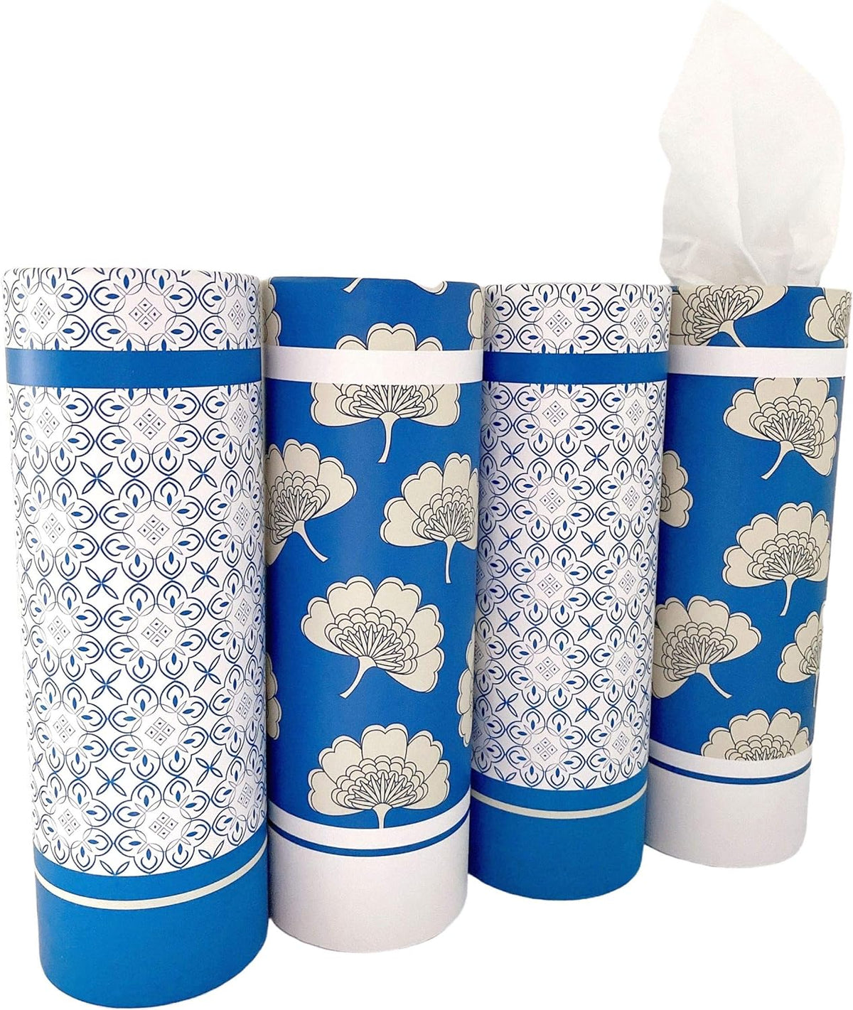Car Tissues Holder with Facial Tissues - 4 PK - Travel Tissue Tubes Box Container Perfect Fit for Car Cup Holder Car Tissues Cylinder (Blue)