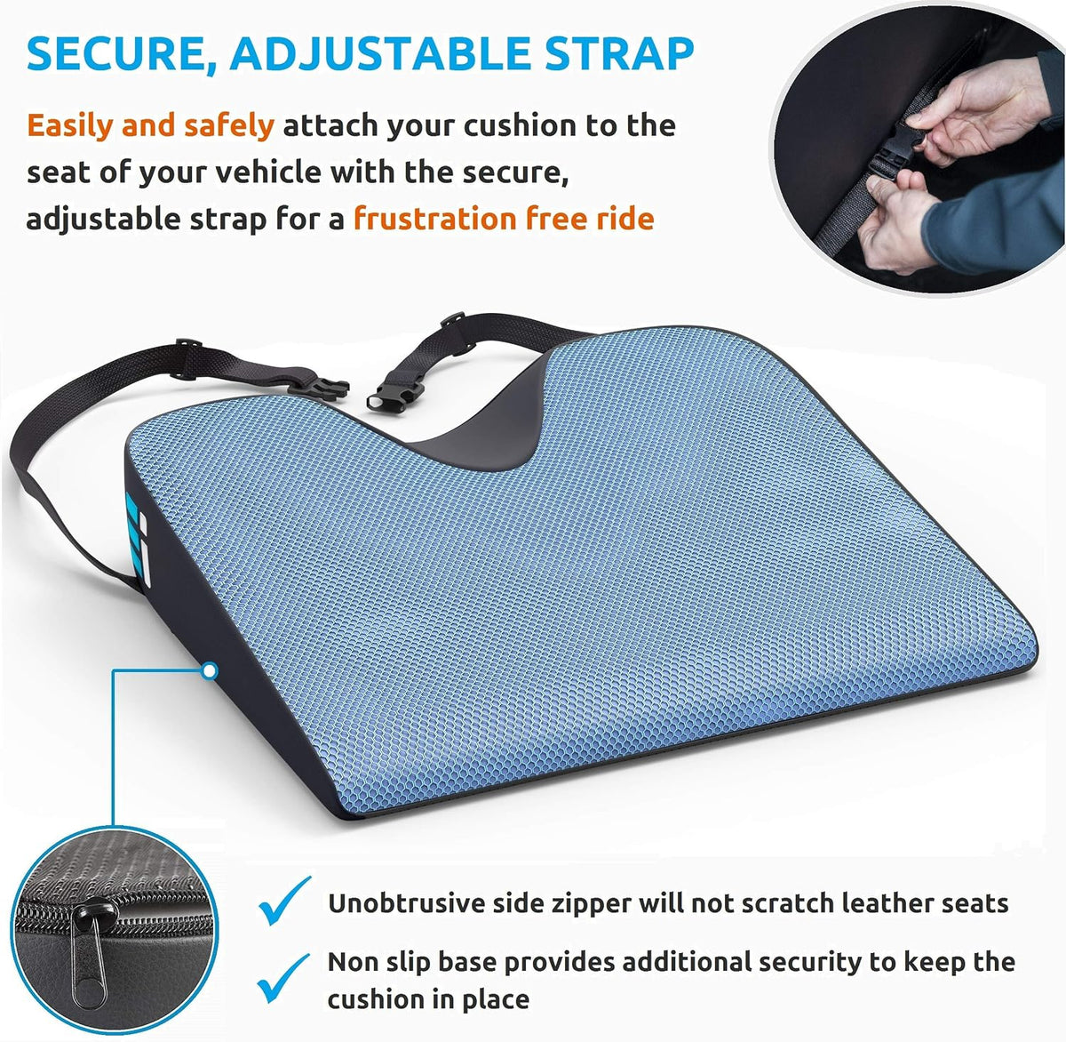 Premium Wedge Car Seat Cushion for Driving - Sciatica Seat Cushion for Car, Office, Home, Back Pain, Hip Support, Sciatica Pain Relief - Ergonomic Non-Slip Memory Foam Driving Pillow 17.5 x 15 x 3.5