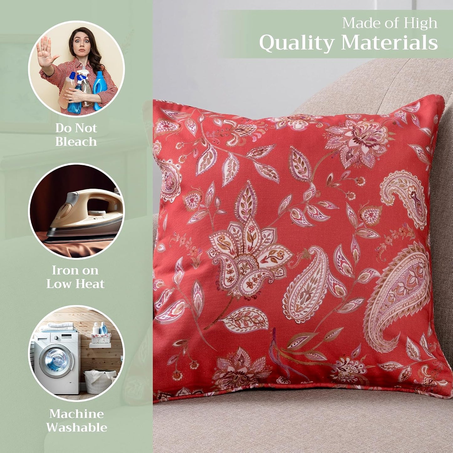 Maison d' Hermine Decorative Pillow Covers 20 x 20 inch Square 100% Cotton Throw Pillow Covers with Invisible Zipper for Living Room Couch Chair Sofas Spring Summer (Ramage - Fire Brick)