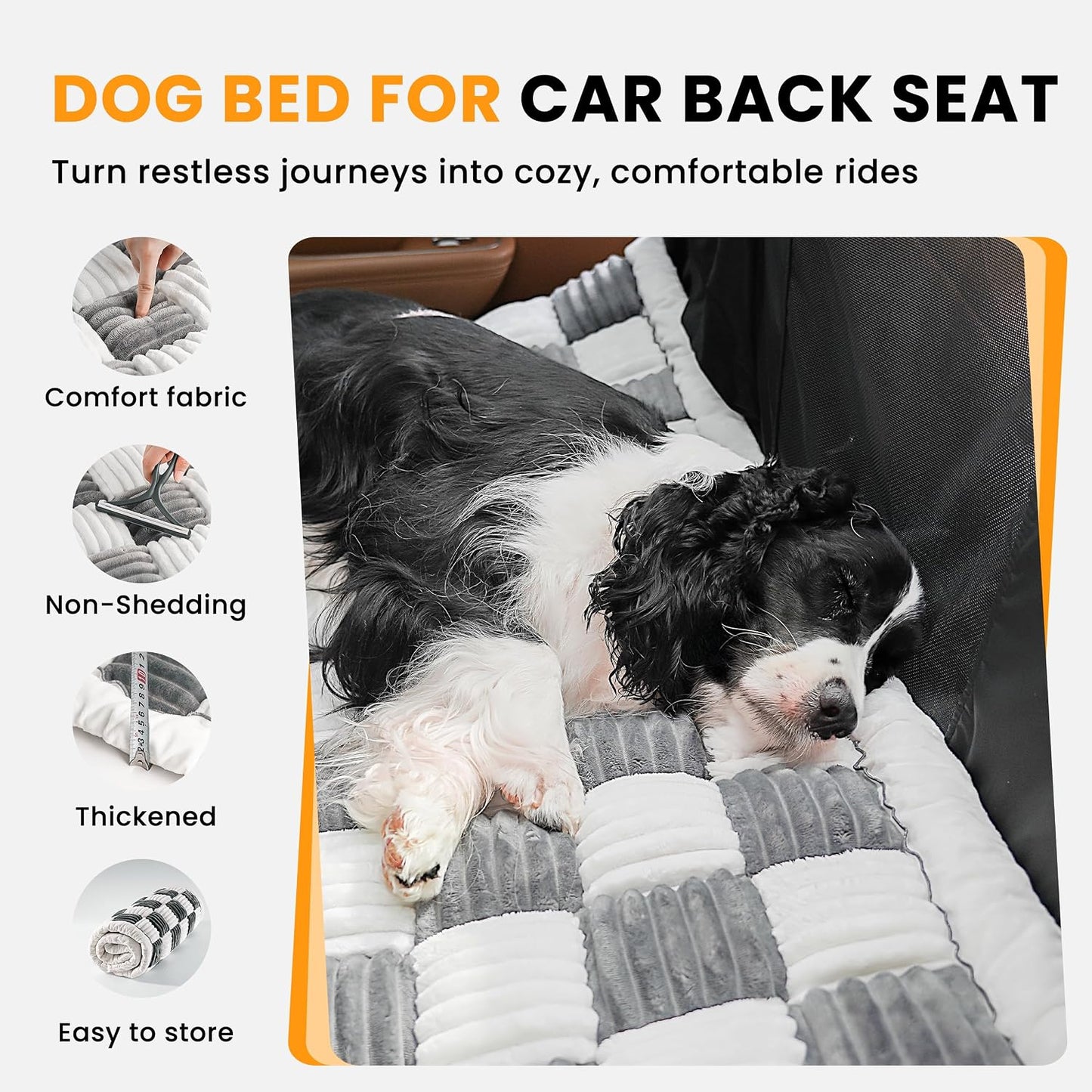HiPetpy Backseat Dog Bed Mat, Non-Slip Dog Bed for Car Back Seat, Soft & Cozy Dogs Blanket, Washable Travel Pet Mat Seat Protector for Cars, SUVs, Trucks (Grey/White, 51.1" L x 23.6" W x 1.5" Th)