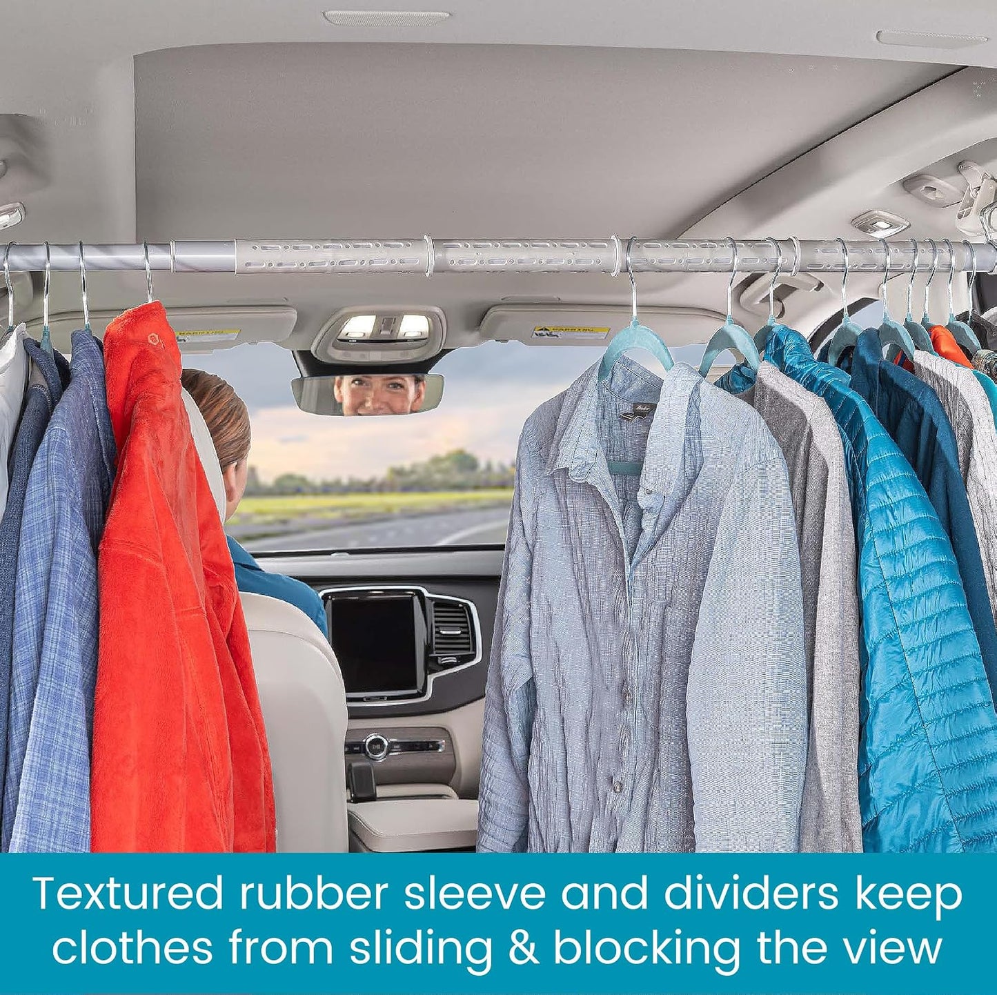 High Road Car Clothes Hanger Bar - Carbon Steel No Assembly Clothes Rod for Car, Truck or Van With Solid Metal Hooks - Fully Assembled Expandable Clothing Bar Slides from 32 To 62" Long
