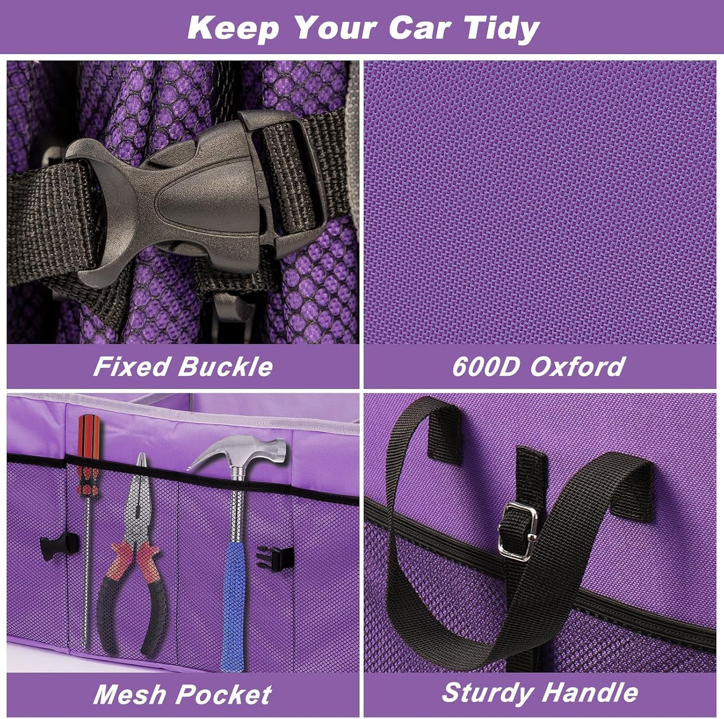 Car Trunk Organizer with Individual Cooler Bag - 2 Compartment Collapsible Car Storage for SUV (Purple)
