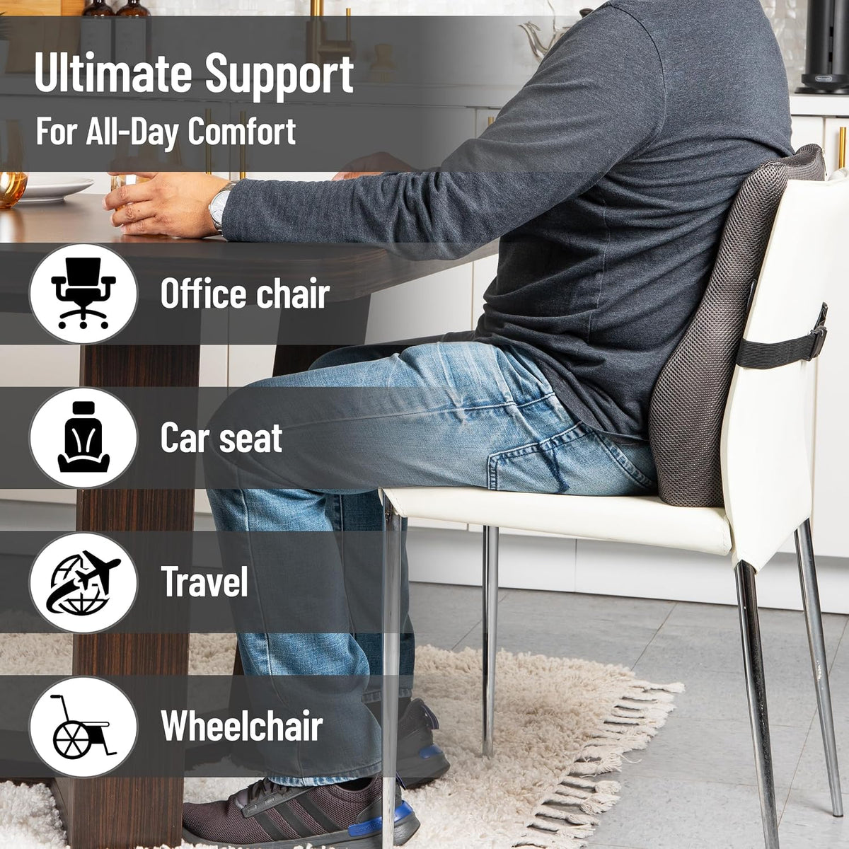 Mind Reader Air-Cloud Lumbar Cushion, Ergonomic Memory Foam Back Support Pillow for Office Chairs, Recliners, and Car Seats, Chiropractor-Recommended, Gray