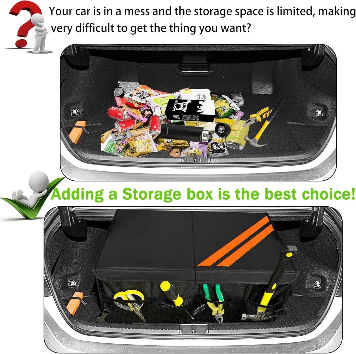 YOSRTER for Dodge Charger Durango Challenger Ram Car Trunk Organizer Collapsible Storage Box with Handle Foldable Lid Non Slip Bottom Sturdy Base Panel 2 Compartment Orange Trim