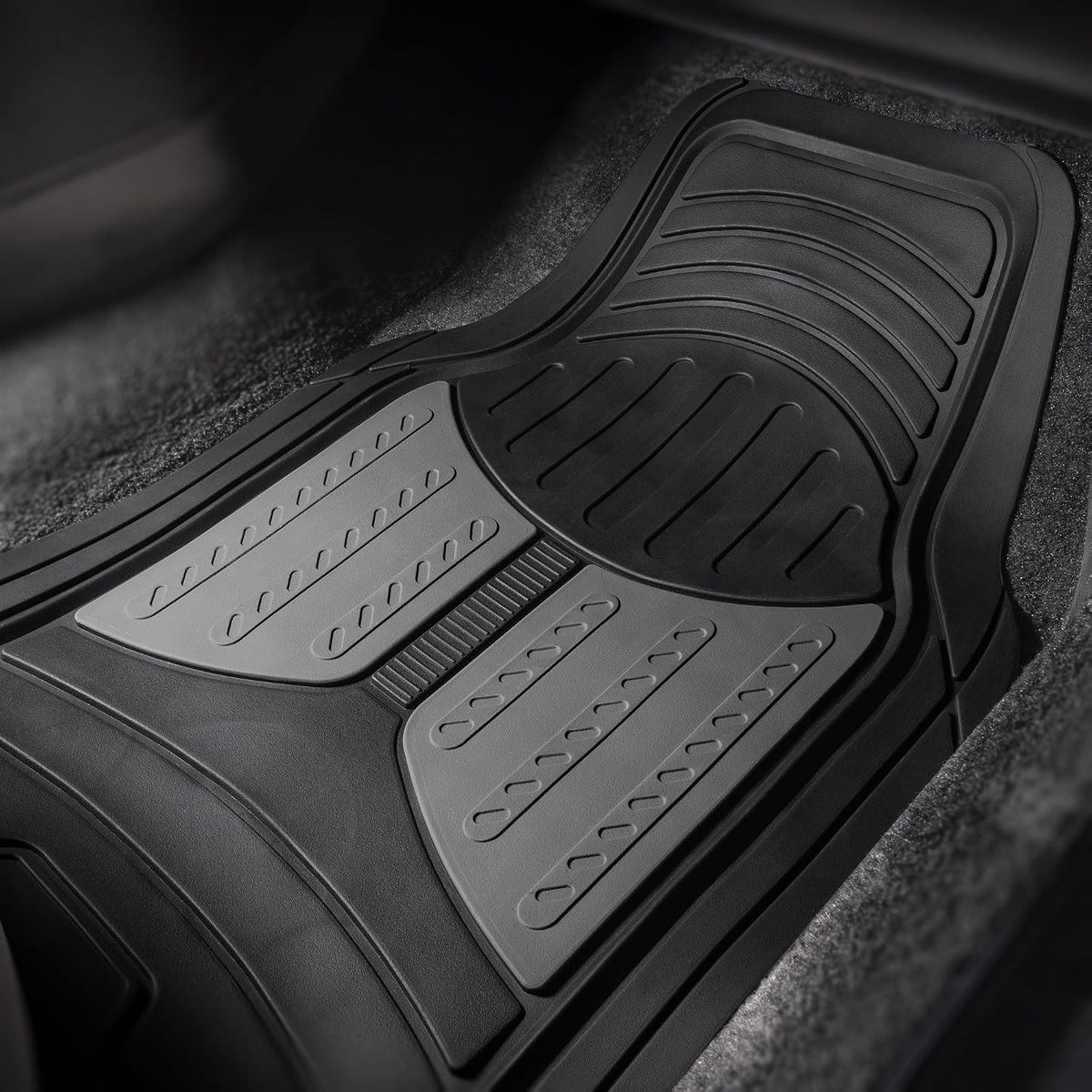 FH Group Monster Eye Full Set Rubber Floor Mats w. Trimmable Vinyl Trunk Liner/Cargo Mat Black- Fit Most Car, Truck, SUV, or Van (Black) F11313- F16403