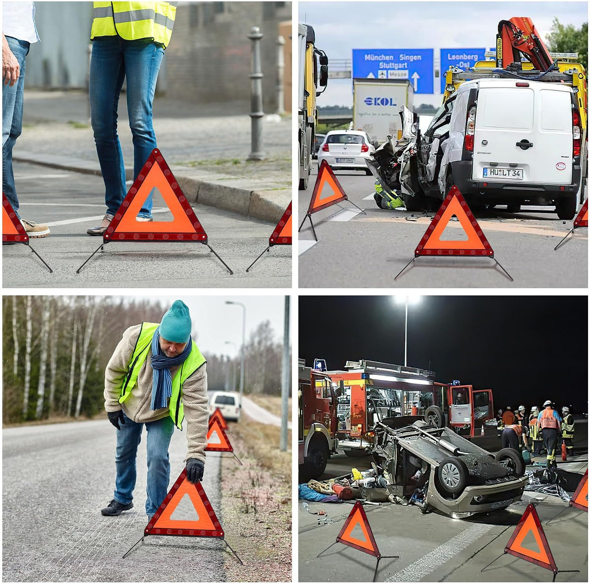 AYKRM 3PACK Car Warning Triangle Heavy Reflective Warning Road Safety Triangle Kit Suitable for car Breakdown and Temporary Parking on the Road.