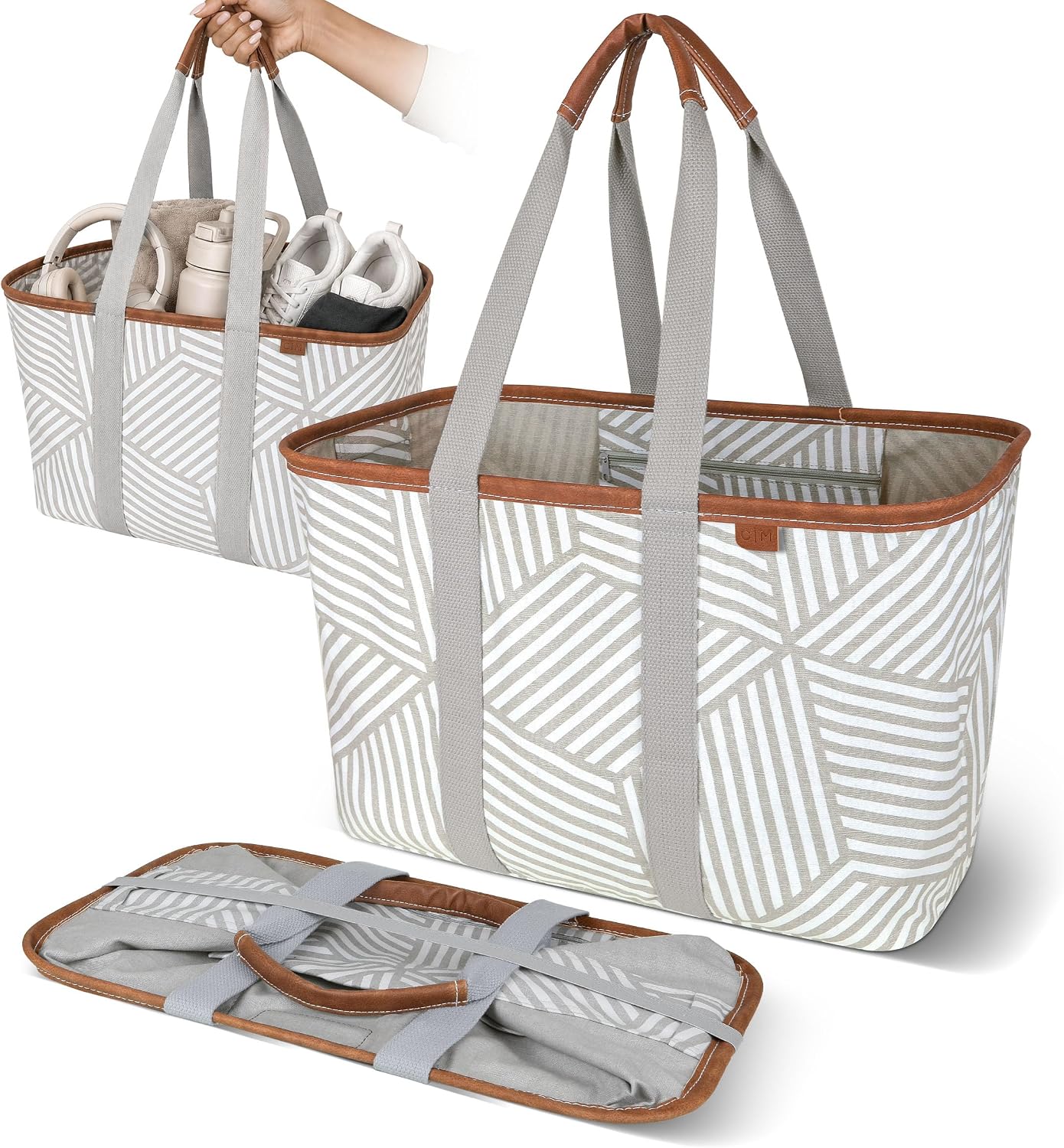 CleverMade Collapsible LUXE Tote, 30L Foldable Grocery Shopping Bag, Reusable