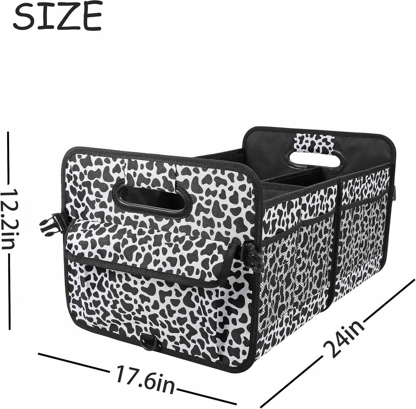 AOKJOY Car Trunk Organizer Car Storage Organizer Collapsible Multi Compartment Car Organizer Adjustable Straps Car Organizer for SUV(Cow)