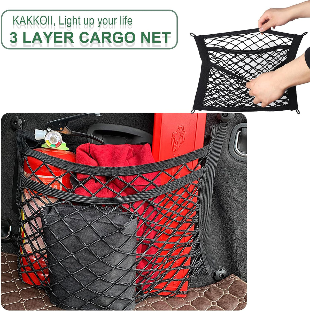 3 Layer Small Cargo Net,Cargo Storage Pocket Net, Mesh Elastic Pouch Organizer with Mounting Screws Hooks for Car,Rv, Trunk,Boats,SUV, Truck (2 Pack,11.8 x 9.8Inch,30 x25cm)
