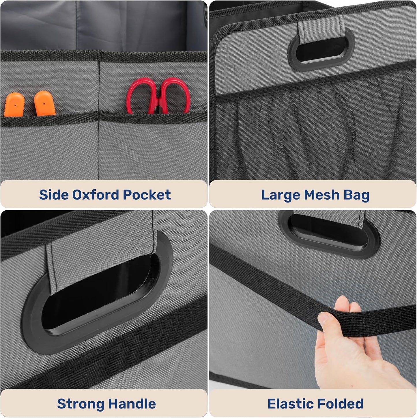 YSSOA Trunk Organizer for Car/SUV/Truck, Collapsible 2 Compartment Automotive Storage Box, 600D Waterproof Oxford Polyester 50L Travel Accessories, Anti-slip & Leak-proof, Grey