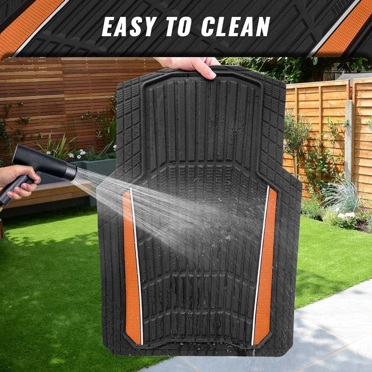 CAR PASS Heavy Duty Rubber Car Floor Mats, Deep Waterproof Car Floor Mats All Weather, Aluminum Film Floor Mats for Cars Non-Slip Universal Trim Fit for SUVs Trucks Sedans Vans, Black Orange Metallic