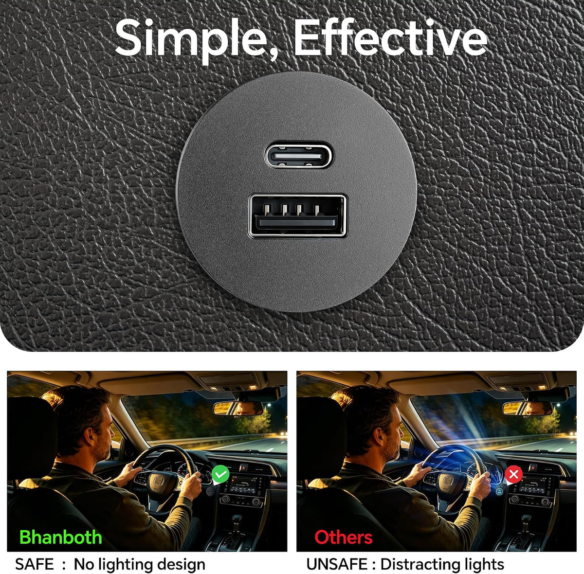 12V USB Outlet Wired USBC Charger Small Size, All Aluminum PD3.0 Type C 30W and QC 3.0 Type A 18W Car Dual Port Socket Fast Charging Station,Cigarette Lighter Replacement for Car Internal (1 PACK)