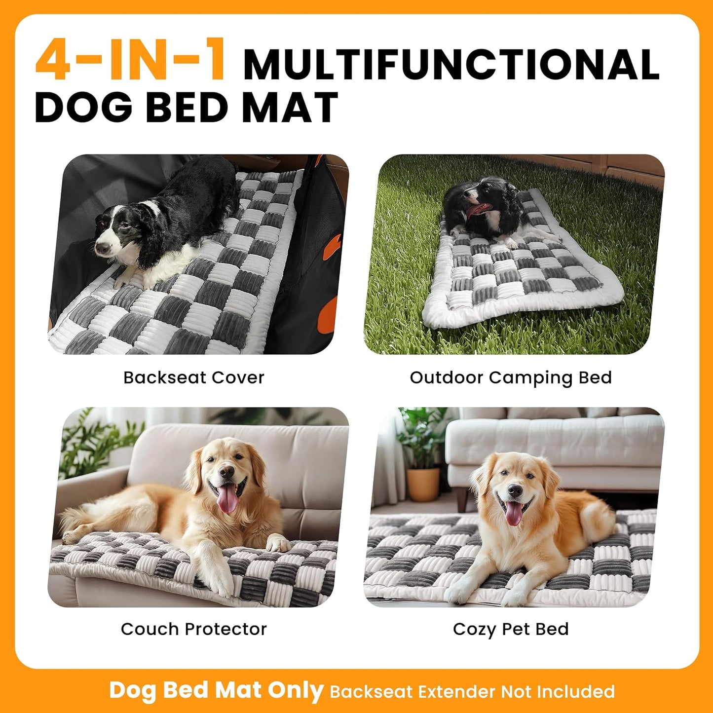 HiPetpy Backseat Dog Bed Mat, Non-Slip Dog Bed for Car Back Seat, Soft & Cozy Dogs Blanket, Washable Travel Pet Mat Seat Protector for Cars, SUVs, Trucks (Grey/White, 51.1" L x 23.6" W x 1.5" Th)