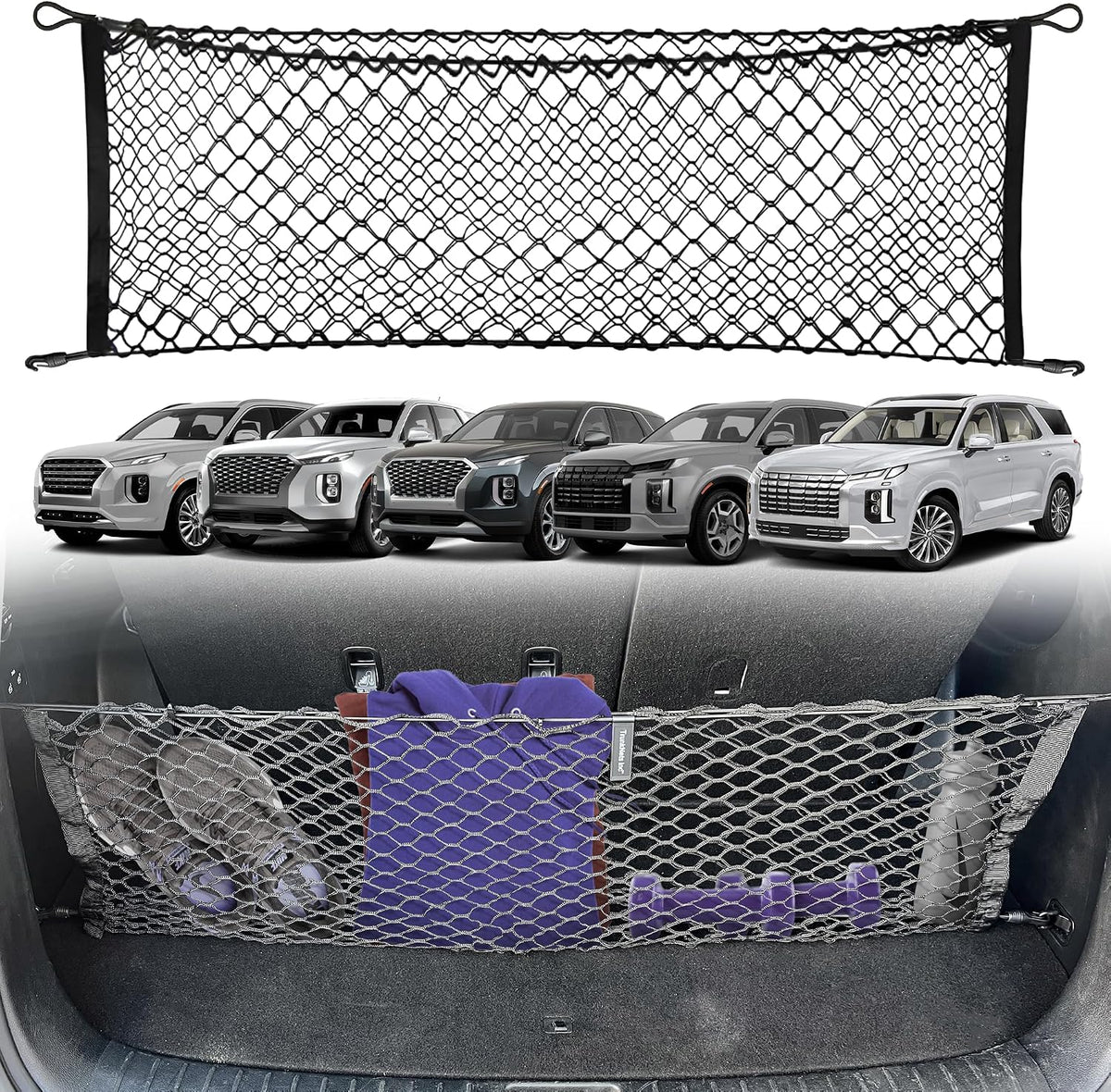 Envelope Style Automotive Elastic Trunk Mesh Cargo Net for Hyundai Palisade 2020-2025 - Premium Trunk Organizers and Storage - Luggage Net for SUV