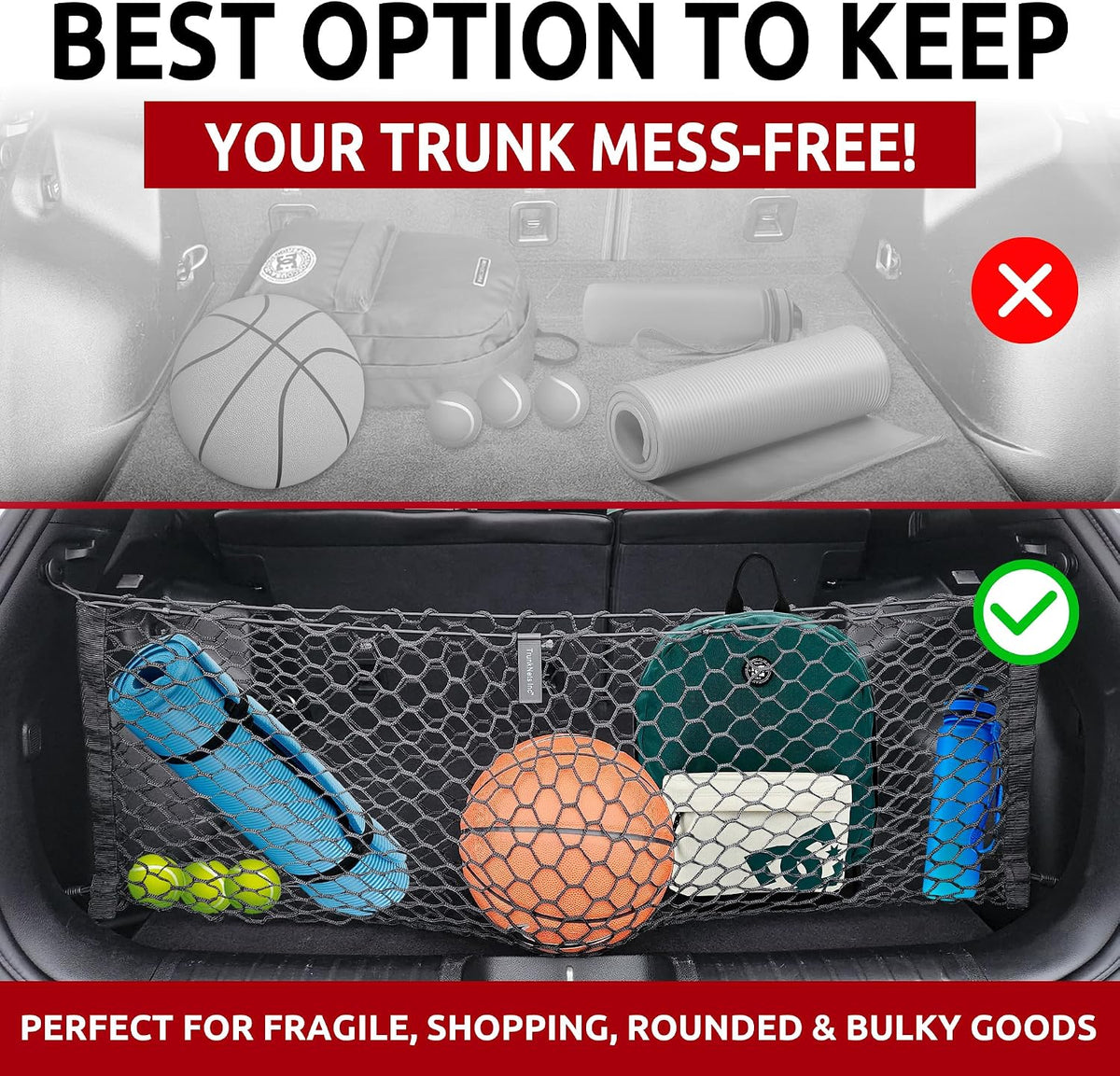 Envelope Style Elastic Trunk Mesh Cargo Net for Jeep Cherokee Latitude Limited 2019-2025 - Premium Trunk Organizers and Storage - Luggage Net for SUV - Best Car Organizer for Jeep Cherokee
